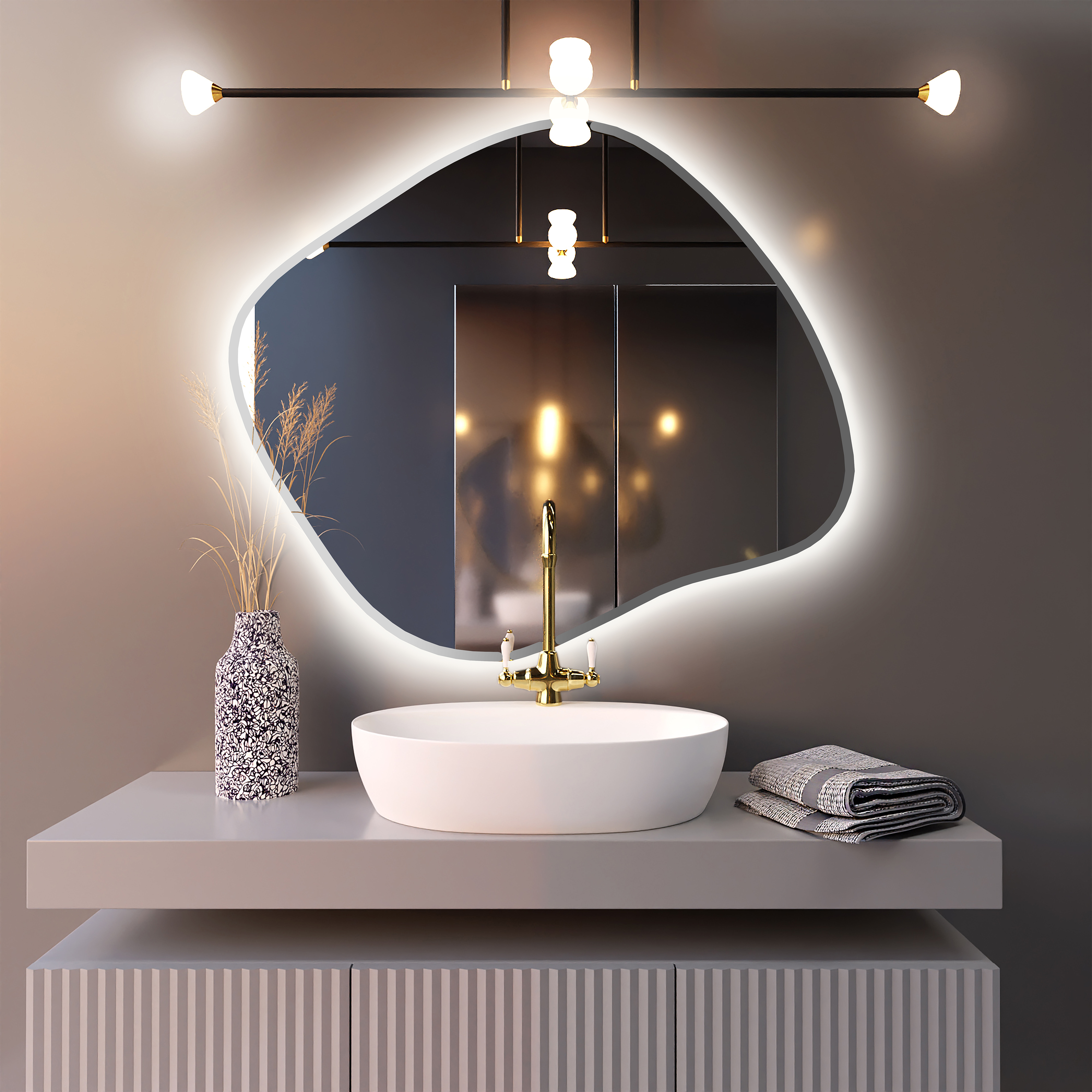 Baltica Design Bright Stain III Spiegel 80x70 cm mit Beleuchtung silber 5904107920399