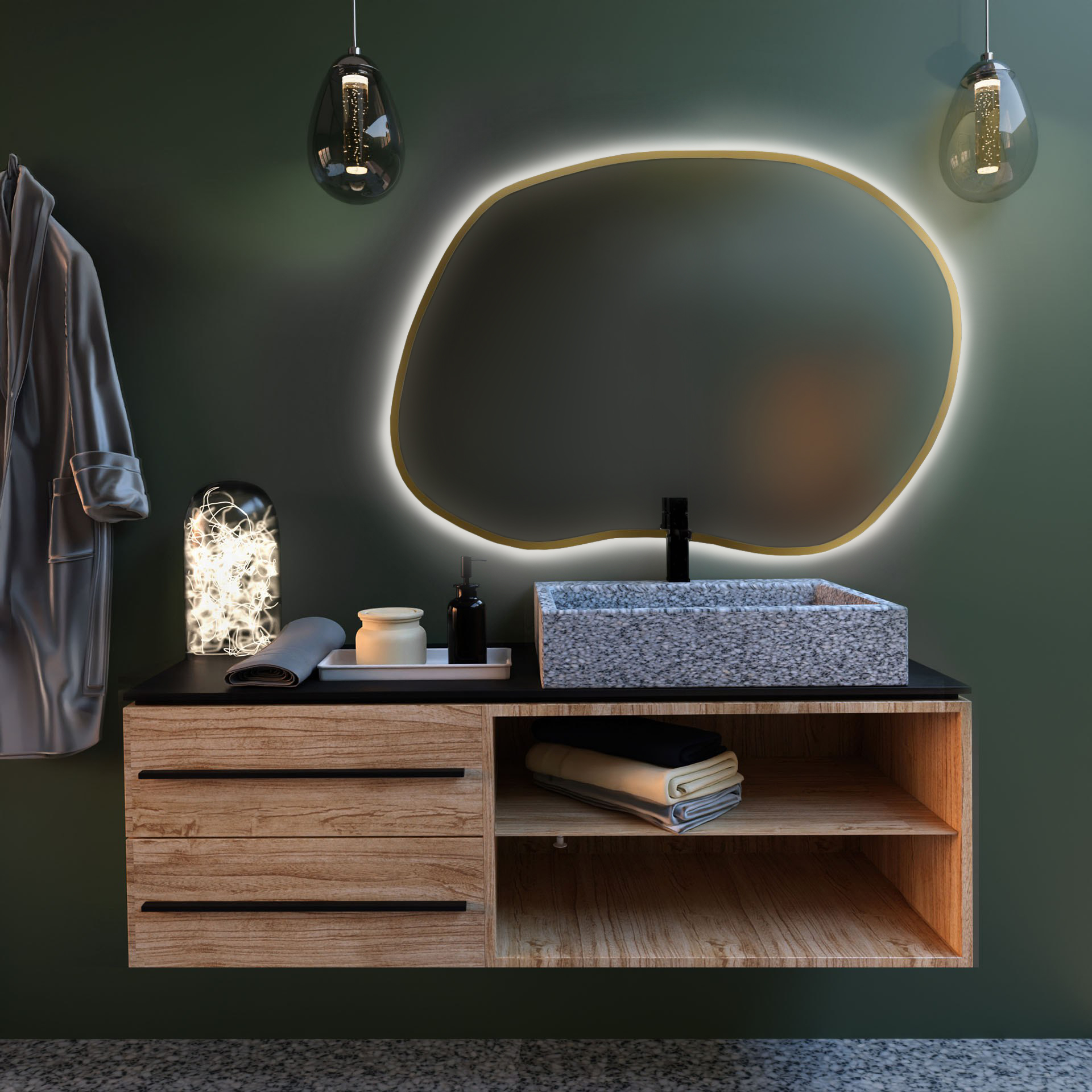 Baltica Design Bright Stain II Spiegel 90x64 cm mit Beleuchtung gold 5904107919898