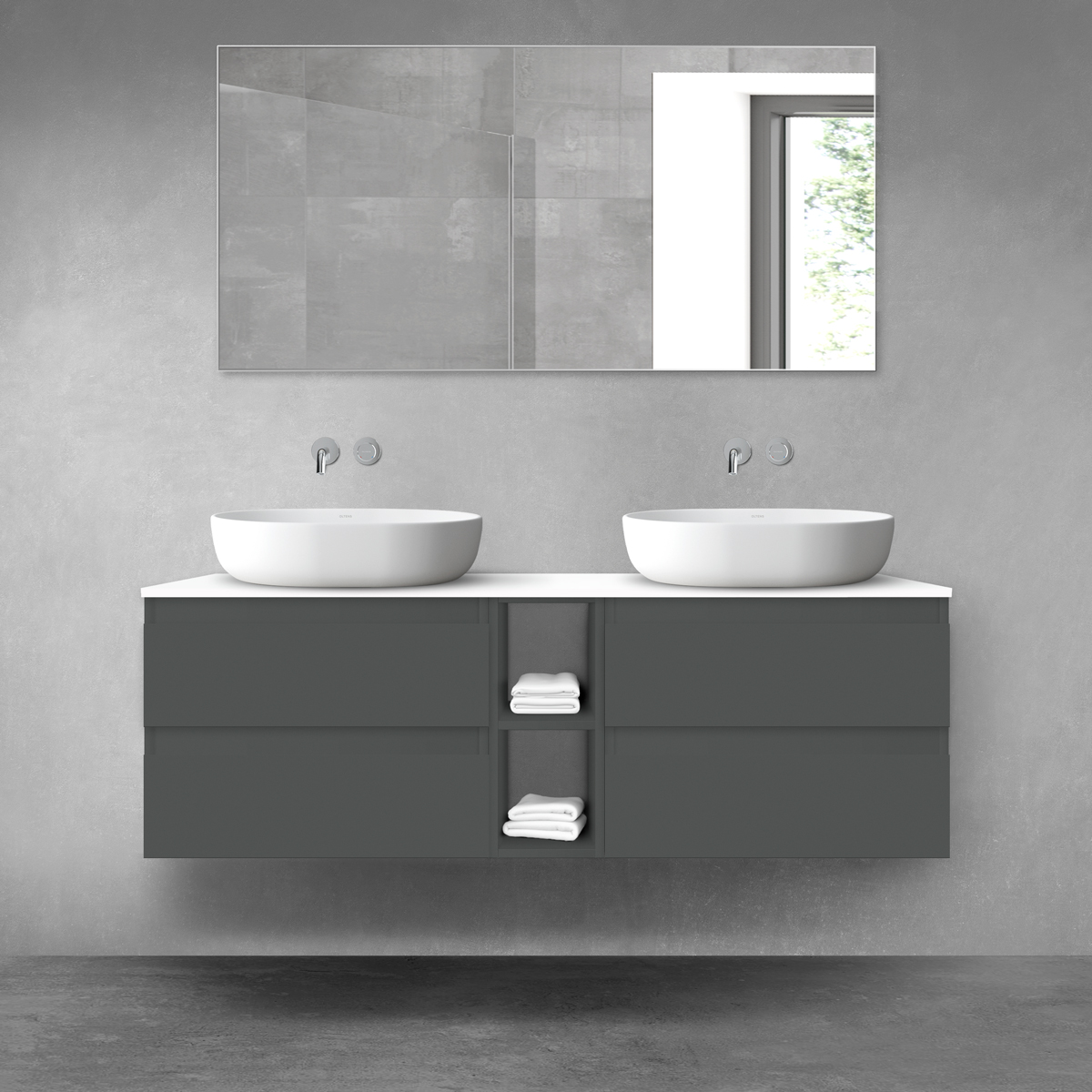 Set Badschrank Oltens Vernal 60000400, Waschtischplatte Oltens Vernal 63011000, 60021400