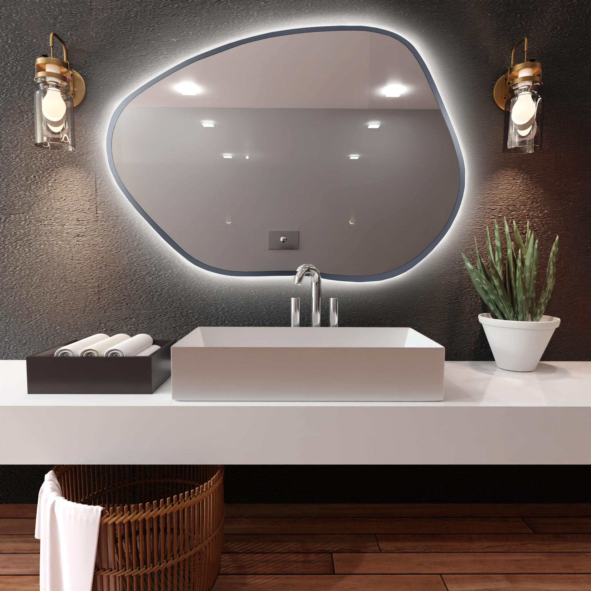 Baltica Design Bright Stain I Spiegel 50x36 cm mit Beleuchtung silber 5904107918853