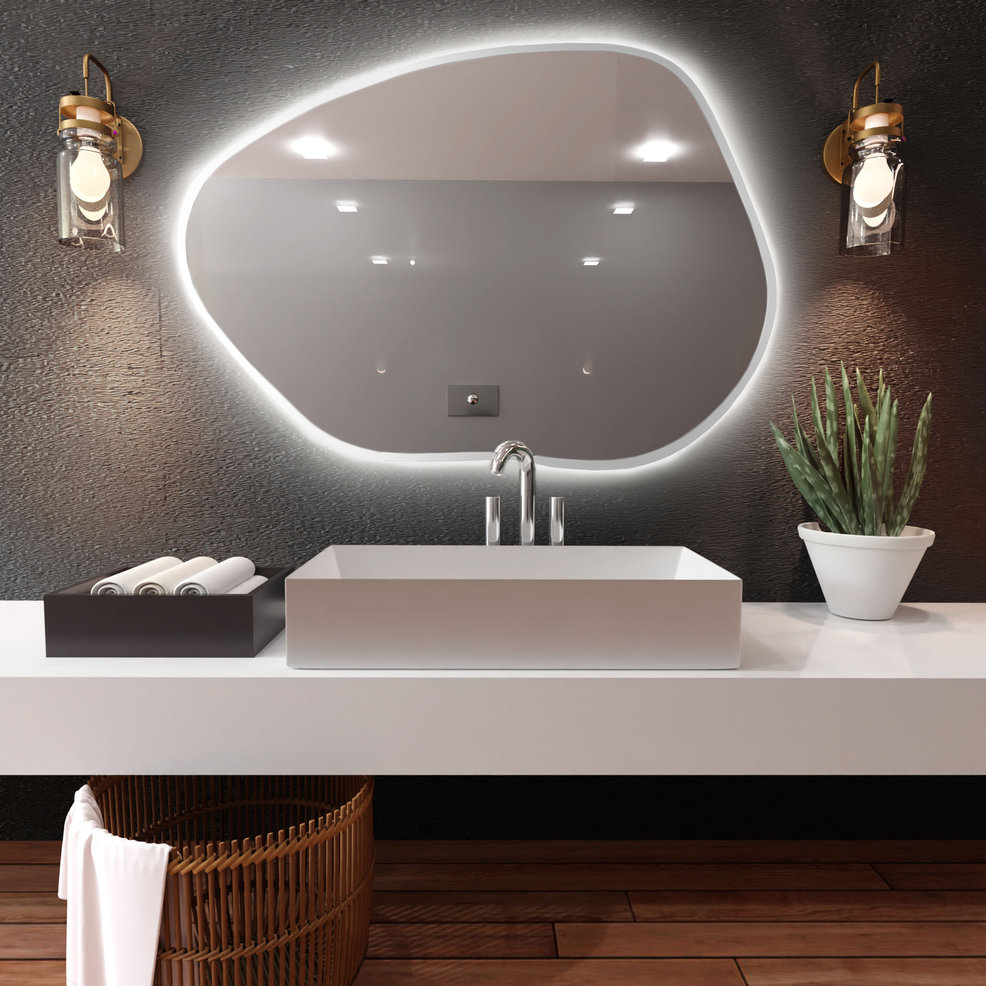 Baltica Design Bright Stain I Spiegel 90x64 cm mit Beleuchtung weiß 5904107918617