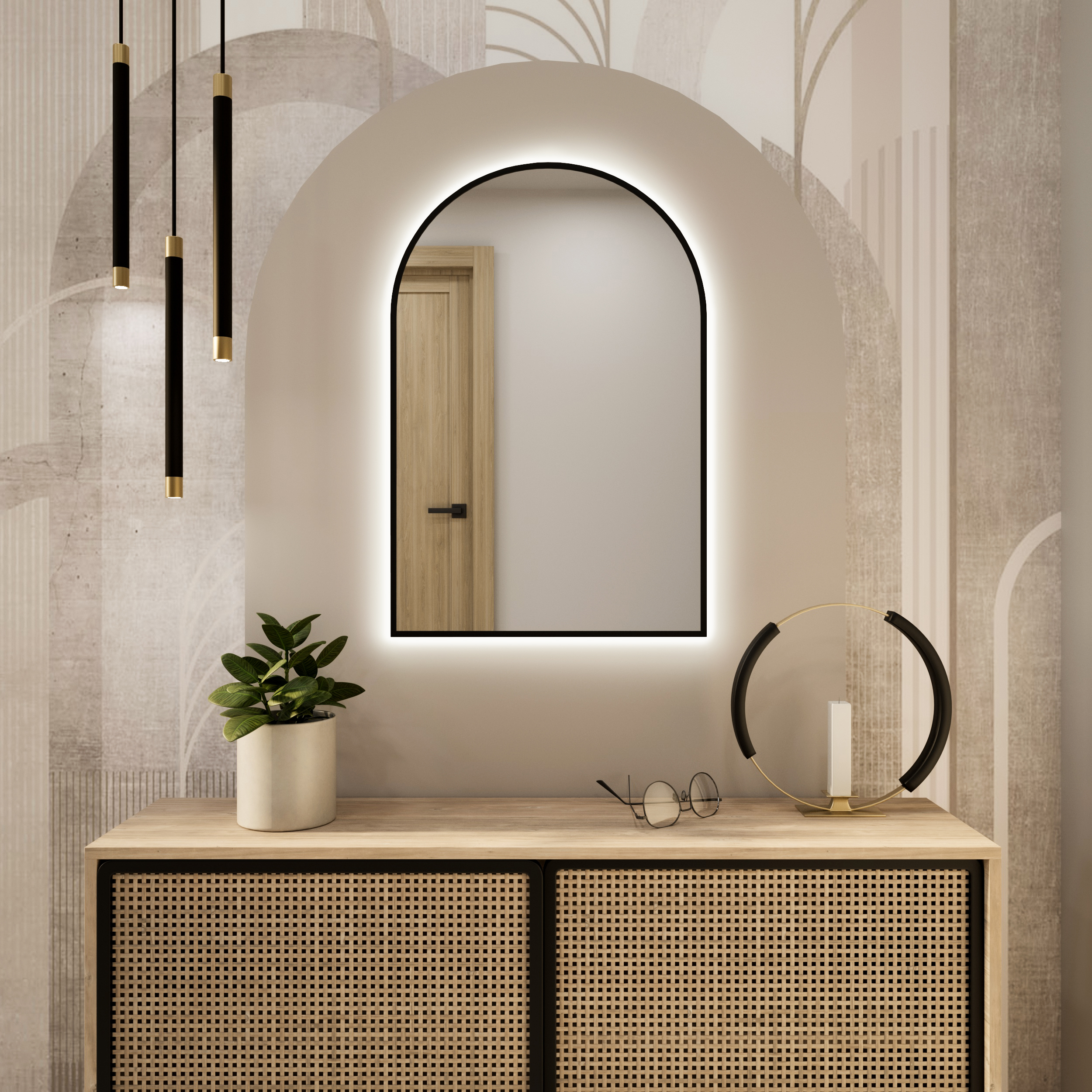 Baltica Design Tiny Border Pastille Cut Spiegel 80x140 cm mit Beleuchtung schwarz 5904107930046