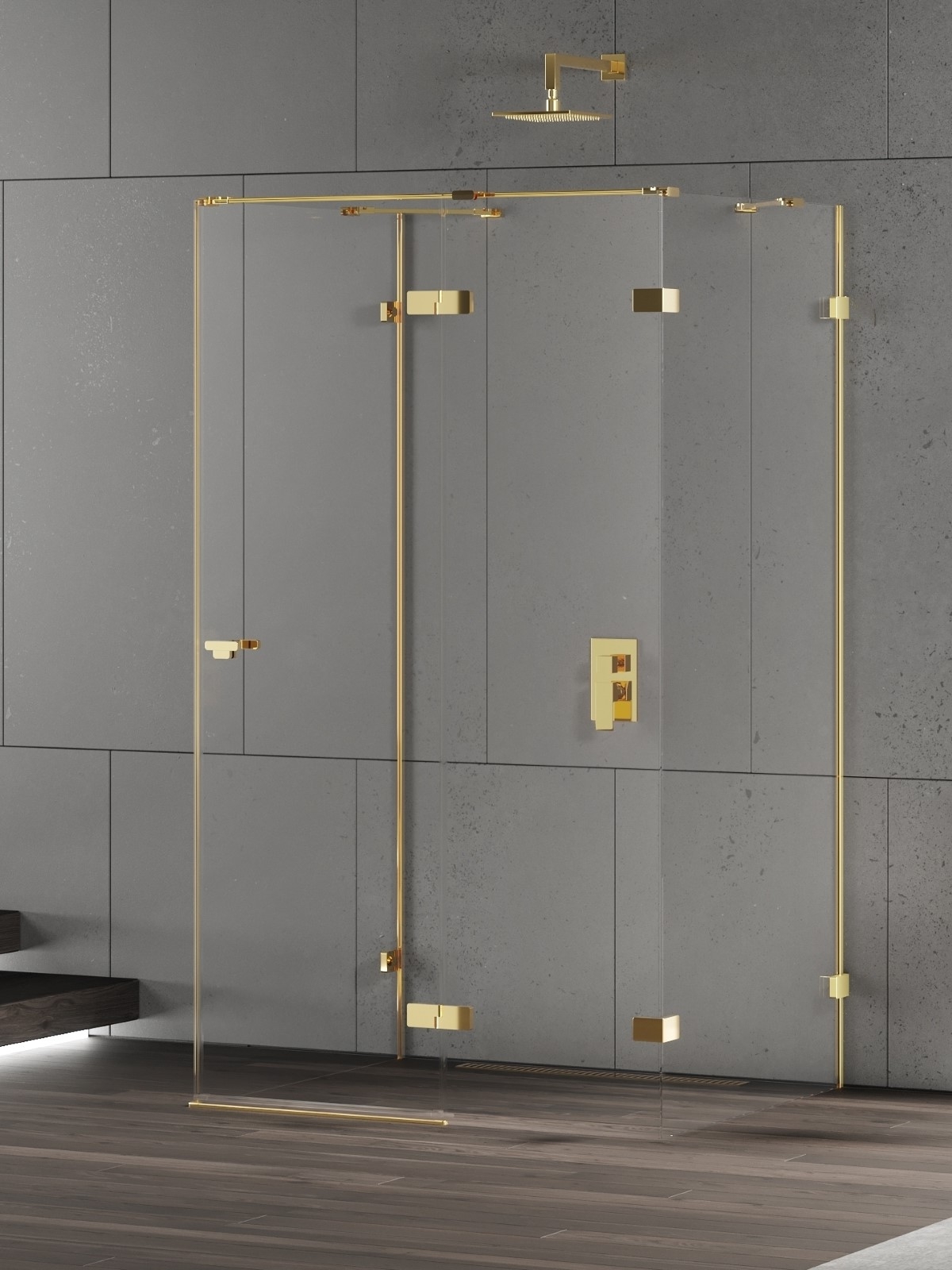 New Trendy Eventa Gold Shine Duschkabine 100x90 cm rechteckig gold Glanz/durchsichtiges Glas EXK-4807