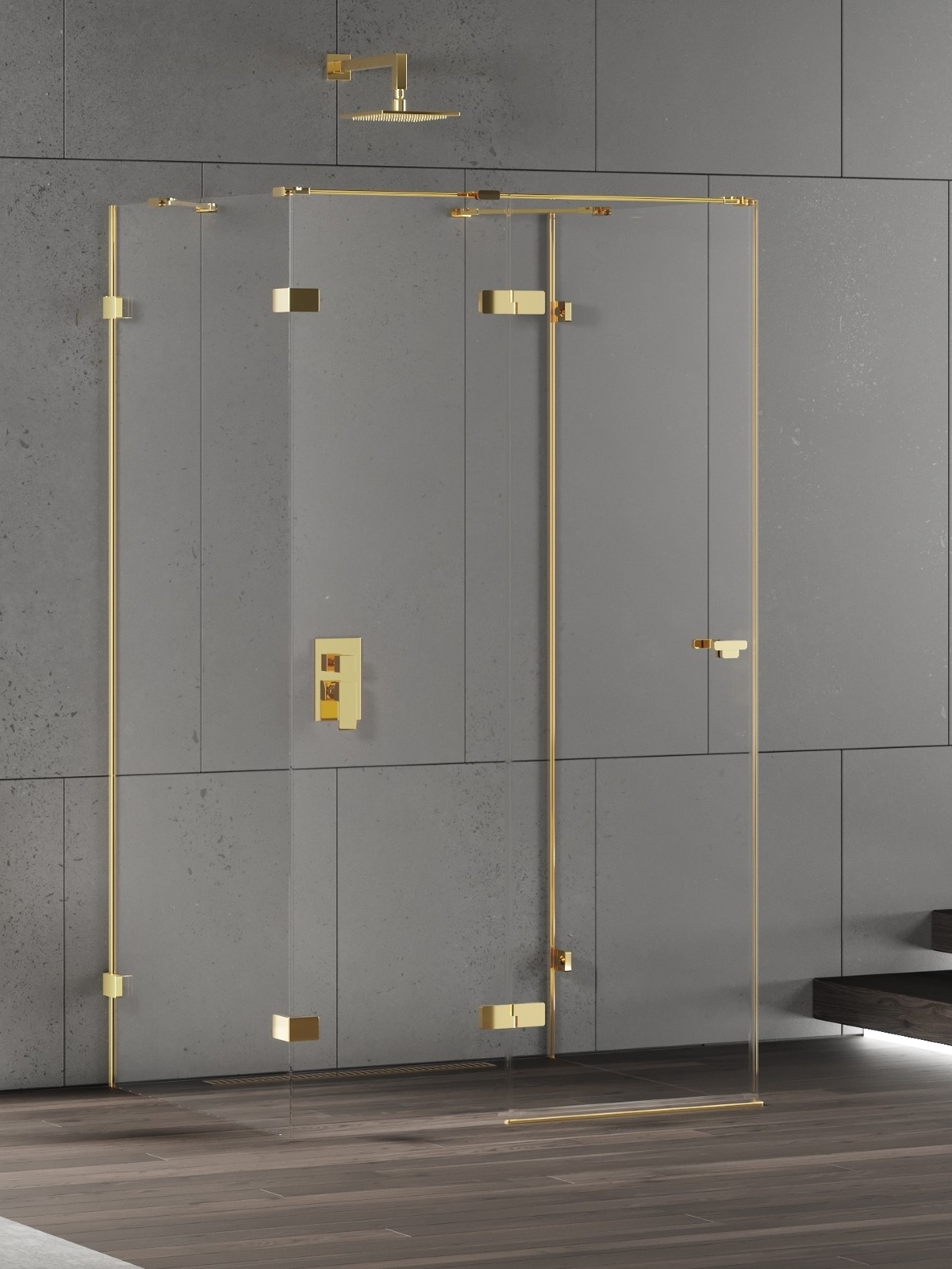 New Trendy Eventa Gold Shine Duschkabine 100x80 cm rechteckig gold Glanz/durchsichtiges Glas EXK-4796