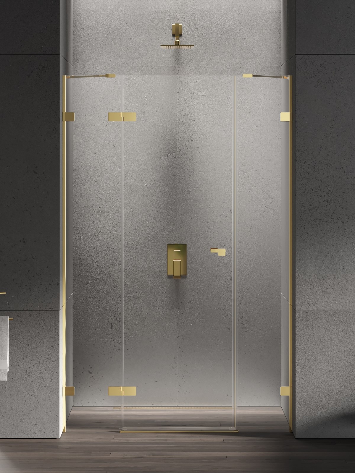 New Trendy Eventa Gold Shine Duschtüren 170 cm aufklappbar gold Glanz/durchsichtiges Glas EXK-4687