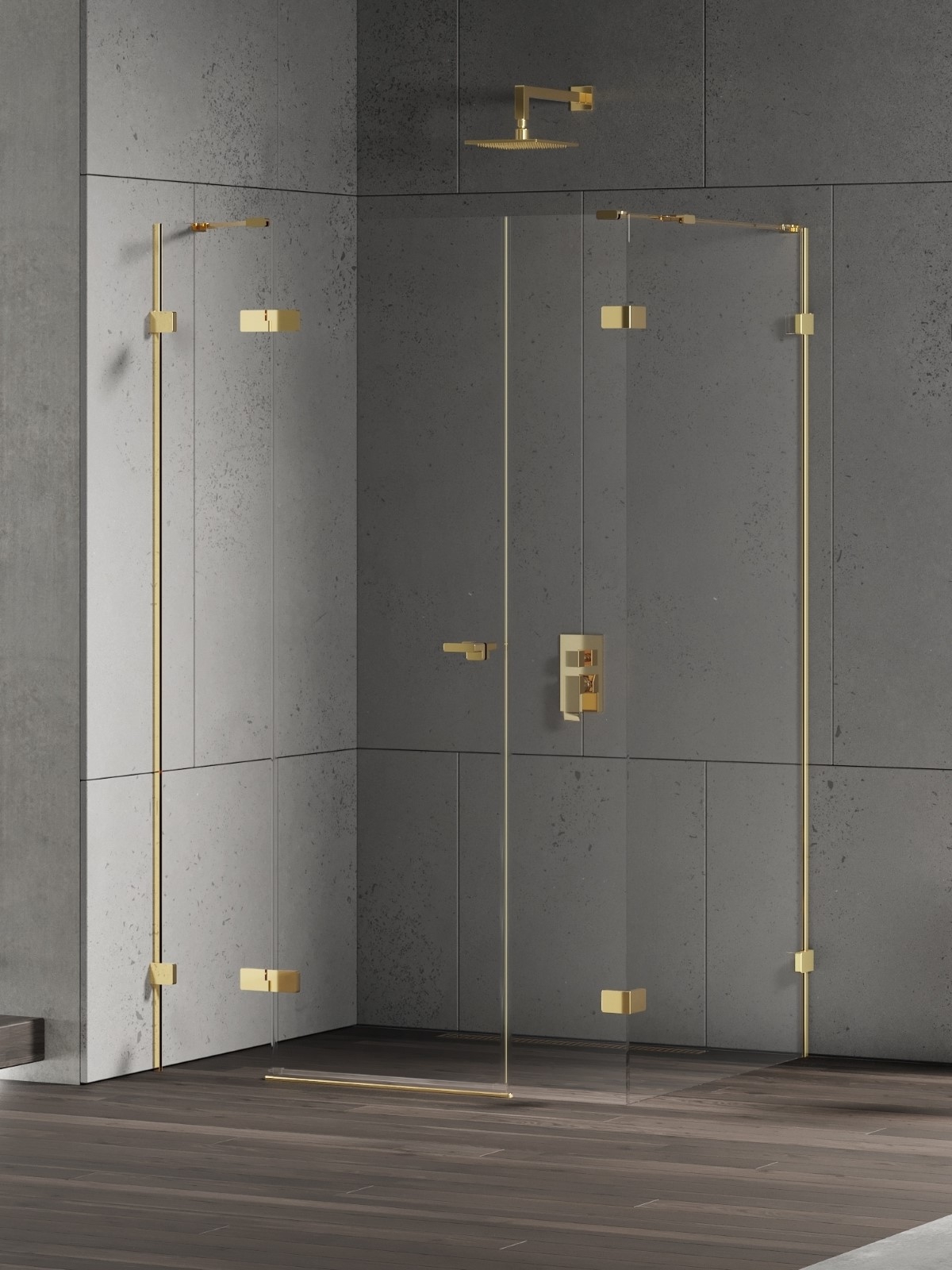 New Trendy Eventa Gold Shine Duschkabine 150x100 cm rechteckig gold Glanz/durchsichtiges Glas EXK-4790