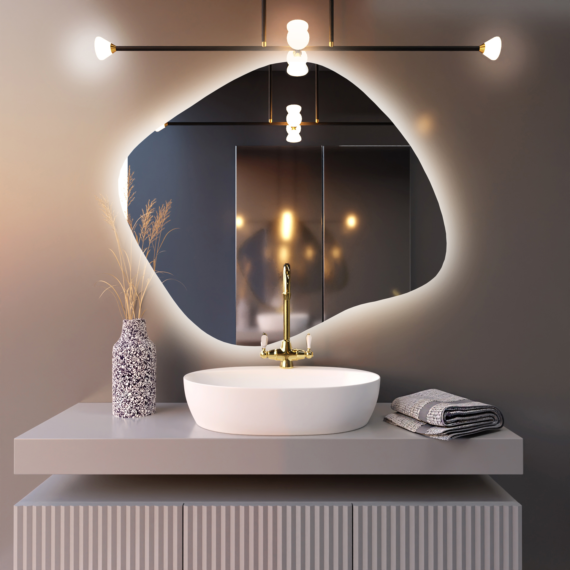 Baltica Design Bright Stain III Spiegel 100x86 cm mit Beleuchtung 5904107915494