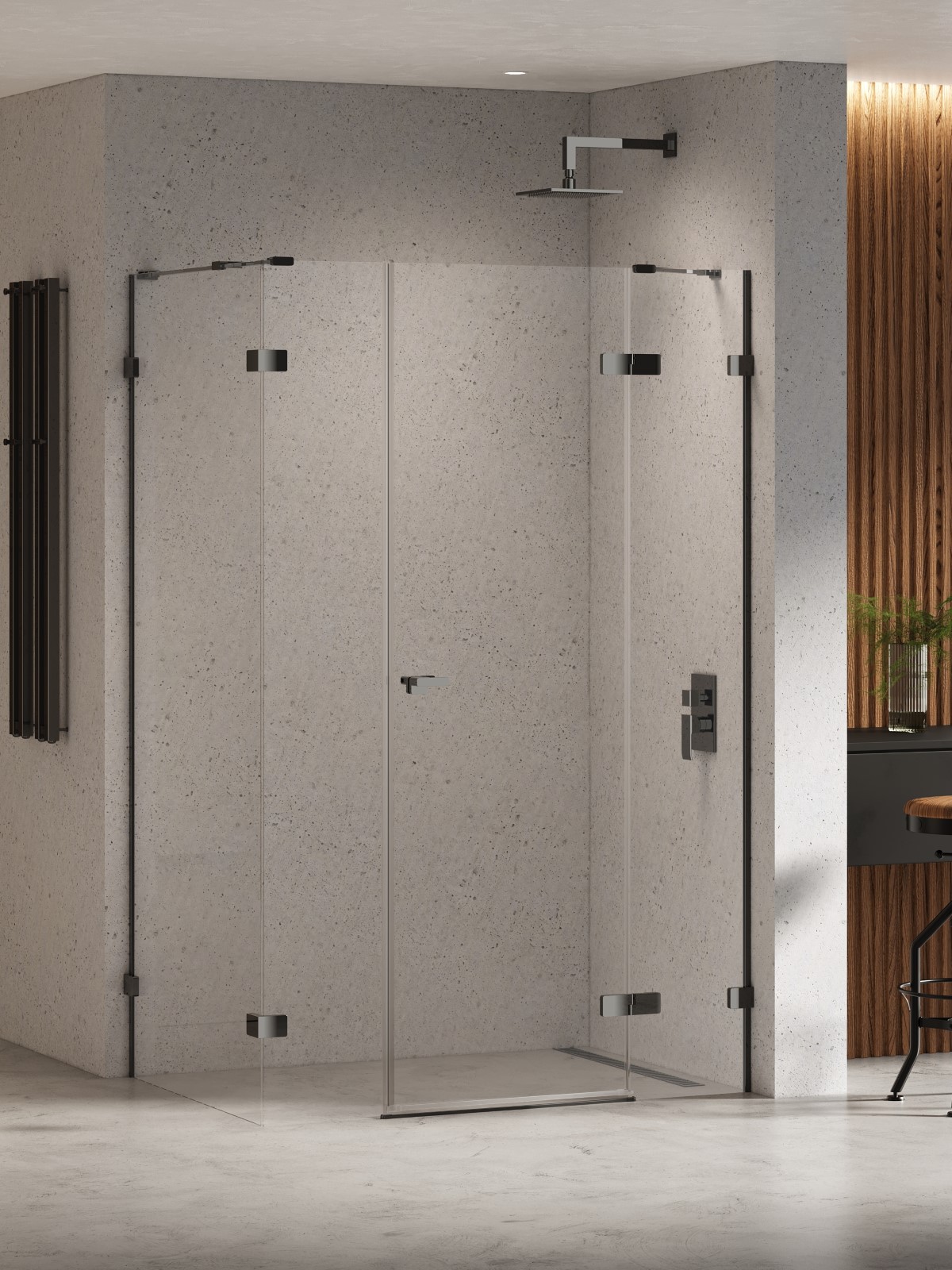 New Trendy Eventa Black Chrome Duschkabine 150x100 cm rechteckig schwarz Glanz/durchsichtiges Glas EXK-6247