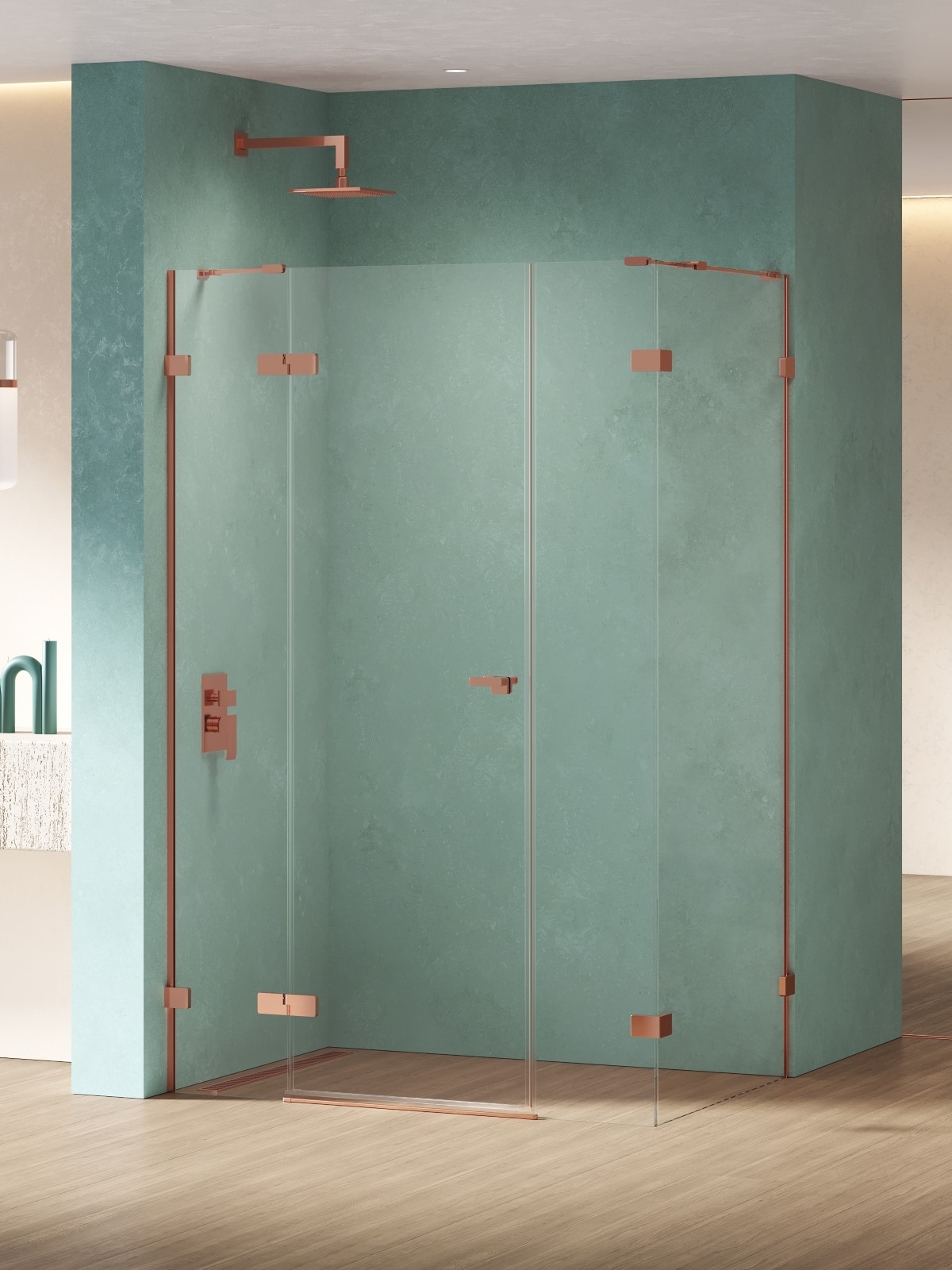 New Trendy Eventa Copper Shine Duschkabine 150x90 cm rechteckig kupfer Glanz/durchsichtiges Glas EXK-6465