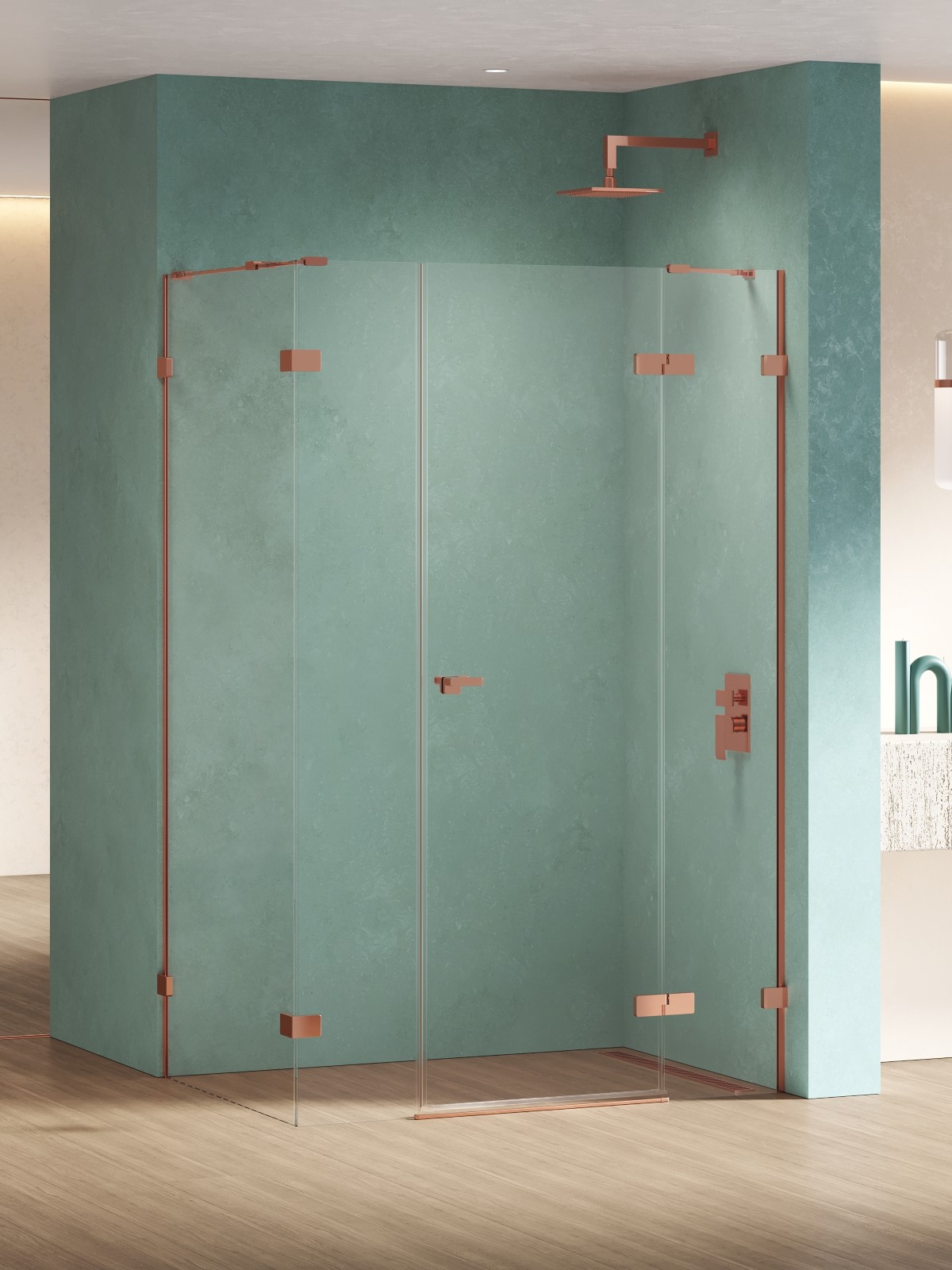 New Trendy Eventa Copper Shine Duschkabine 130x100 cm rechteckig kupfer Glanz/durchsichtiges Glas EXK-6470
