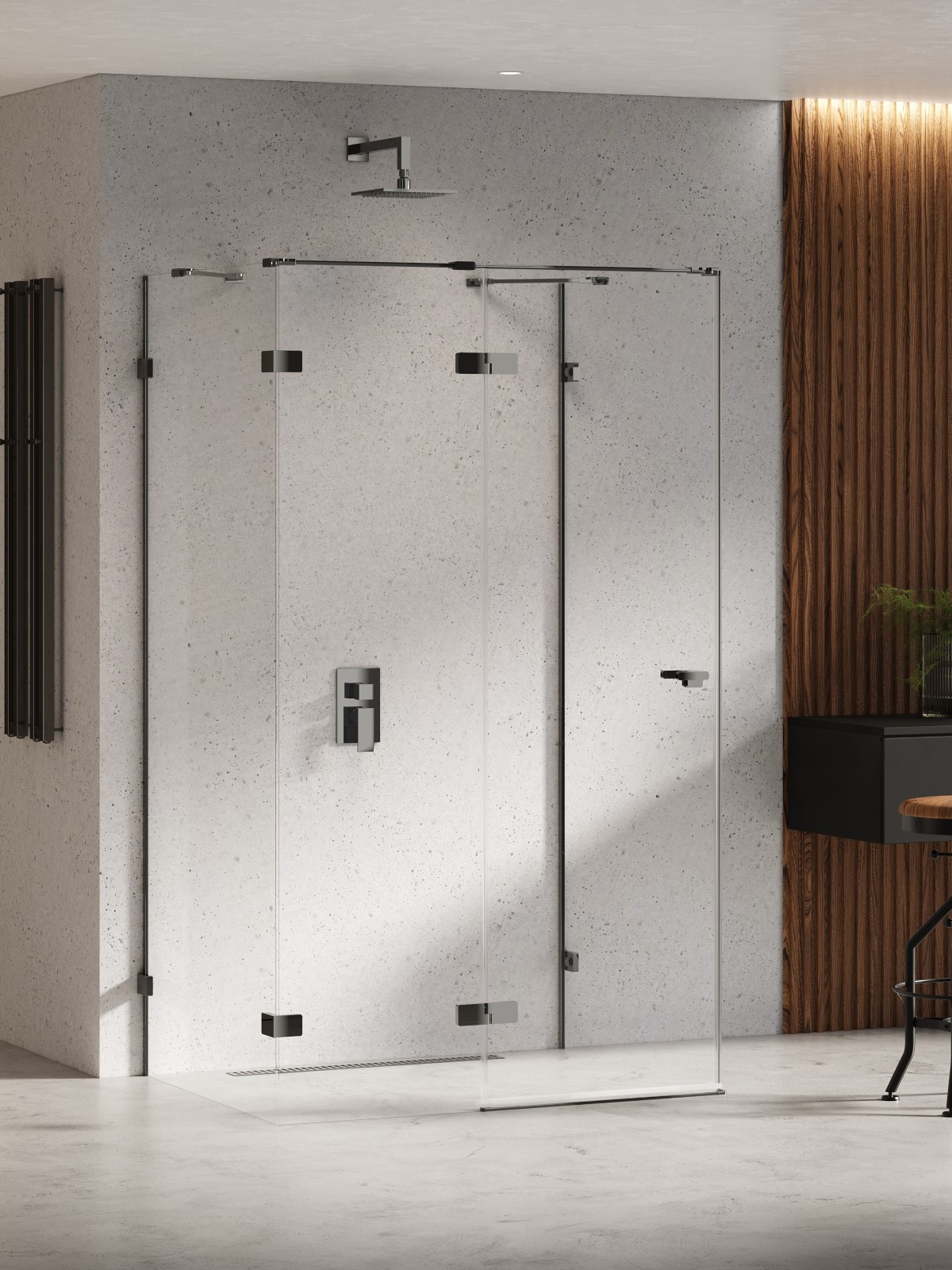 New Trendy Eventa Black Chrome Duschkabine 90x80 cm rechteckig schwarz Glanz/durchsichtiges Glas EXK-6254