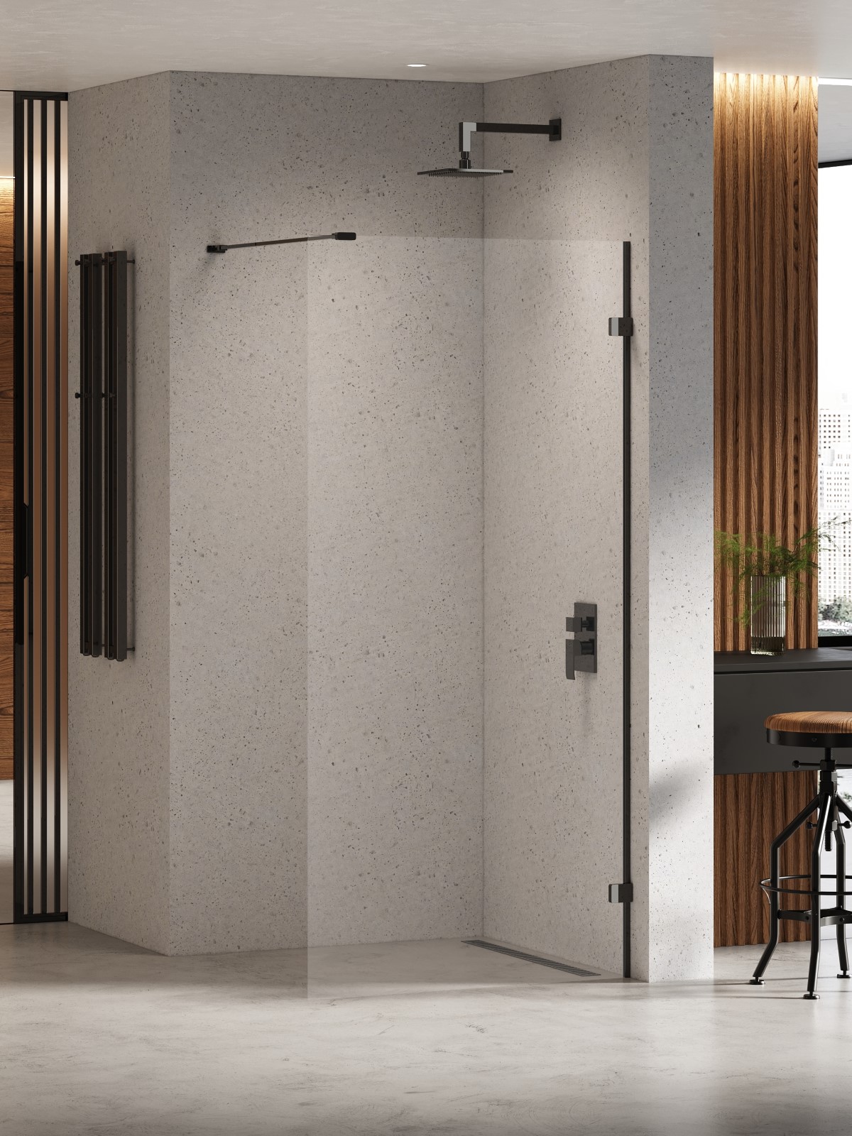 New Trendy Eventa Black Chrome begehbare duschwand 130 cm schwarz Glanz/durchsichtiges Glas EXK-6301