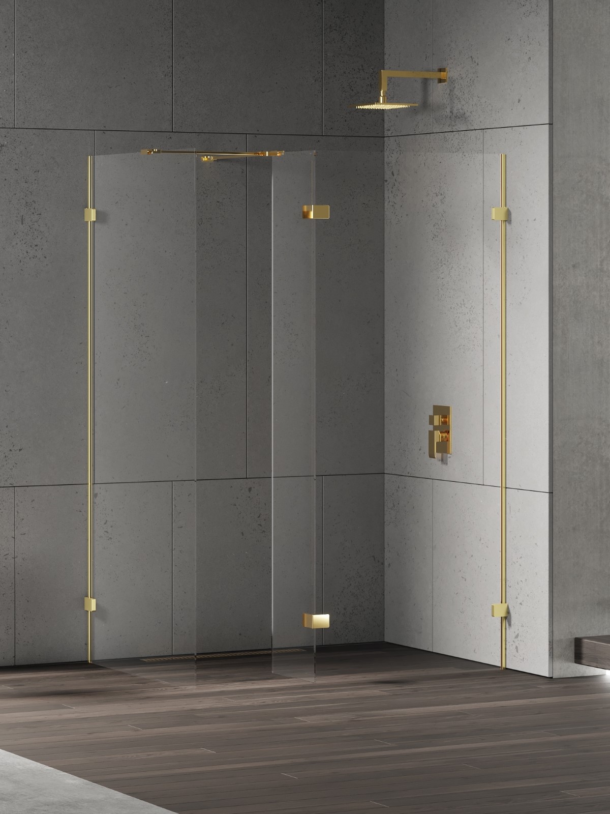 New Trendy Eventa Gold Shine begehbare duschwand 120 cm gold Glanz/durchsichtiges Glas EXK-4868