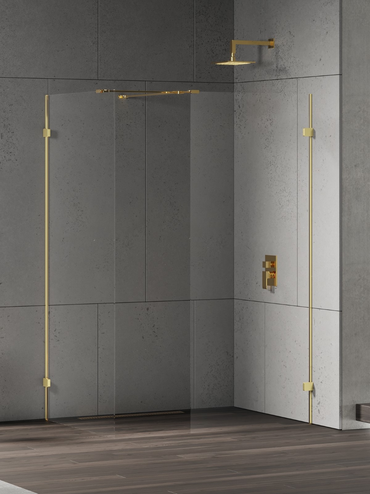New Trendy Eventa Gold Shine Walk-In Dusche 120x90 cm rechteckig gold Glanz/durchsichtiges Glas EXK-4875