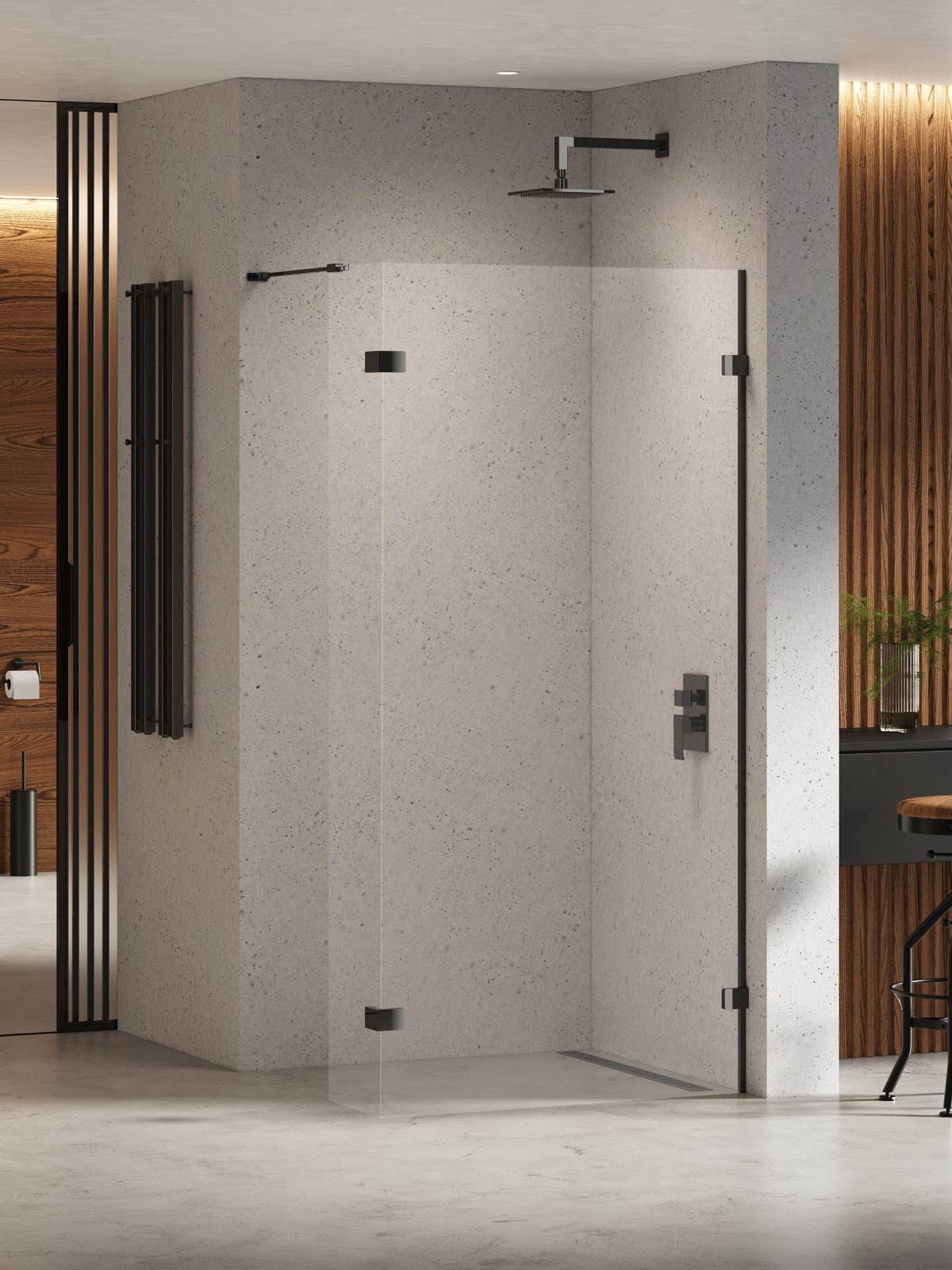 New Trendy Eventa Black Chrome begehbare duschwand 130 cm schwarz Glanz/durchsichtiges Glas EXK-6313