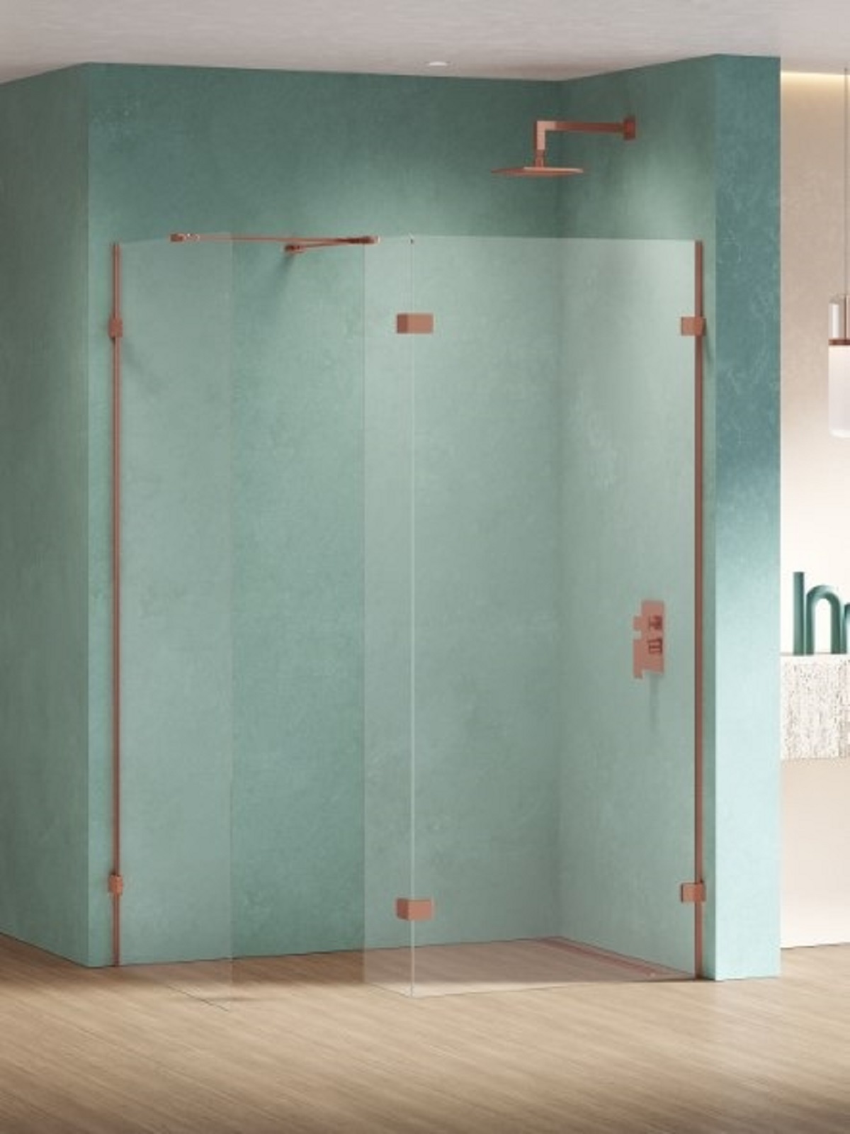 New Trendy Eventa Copper Shine Walk-In Duschwand 33 cm kupfer Glanz/durchsichtiges Glas EXK-6560