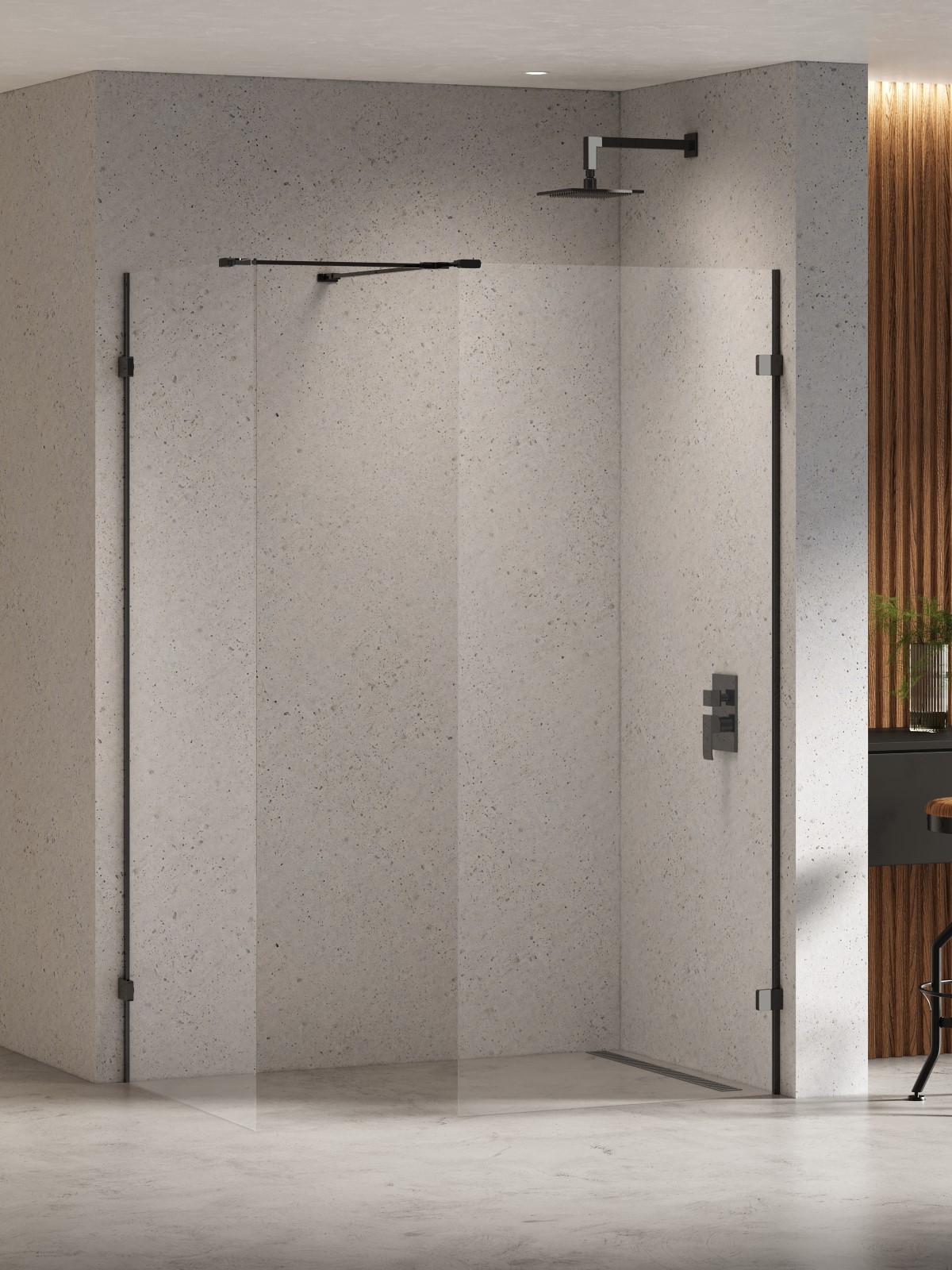 New Trendy Eventa Black Chrome Walk-In Dusche 160x80 cm schwarz Glanz/durchsichtiges Glas EXK-6341