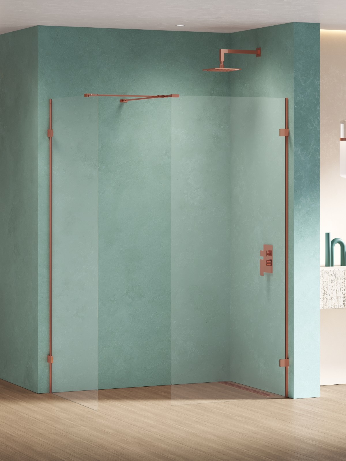 New Trendy Eventa Copper Shine Walk-In Dusche 130x90 cm kupfer Glanz/durchsichtiges Glas EXK-6568
