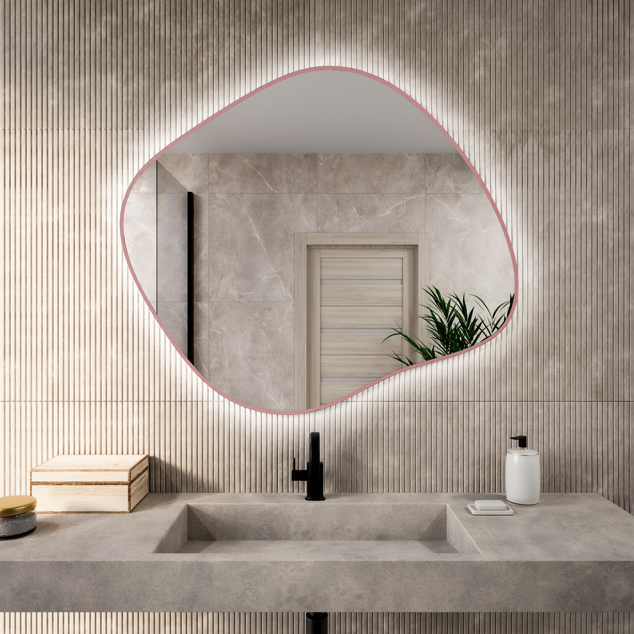 Baltica Design Bright Stain III Spiegel 70x60 cm mit Beleuchtung rosa 5904107932026