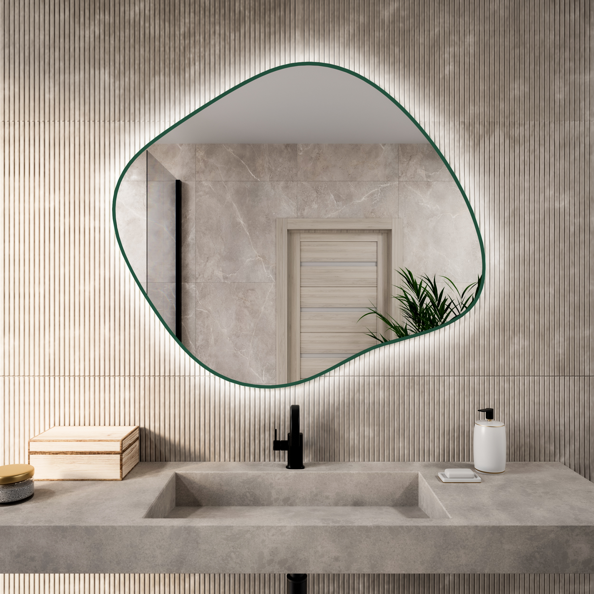 Baltica Design Bright Stain III Spiegel 90x77 cm mit Beleuchtung grün 5904107932446