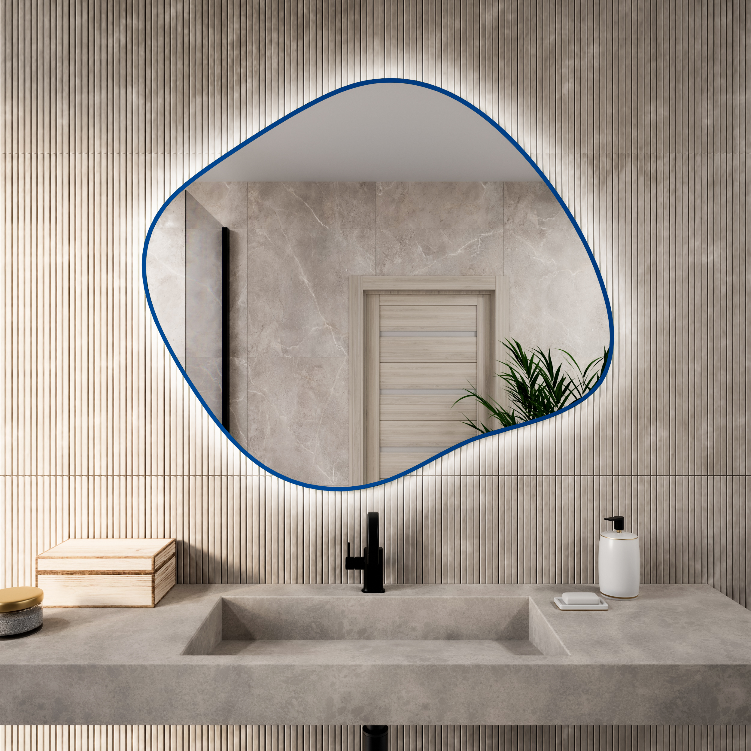 Baltica Design Bright Stain III Spiegel 90x77 cm mit Beleuchtung blau 5904107932279