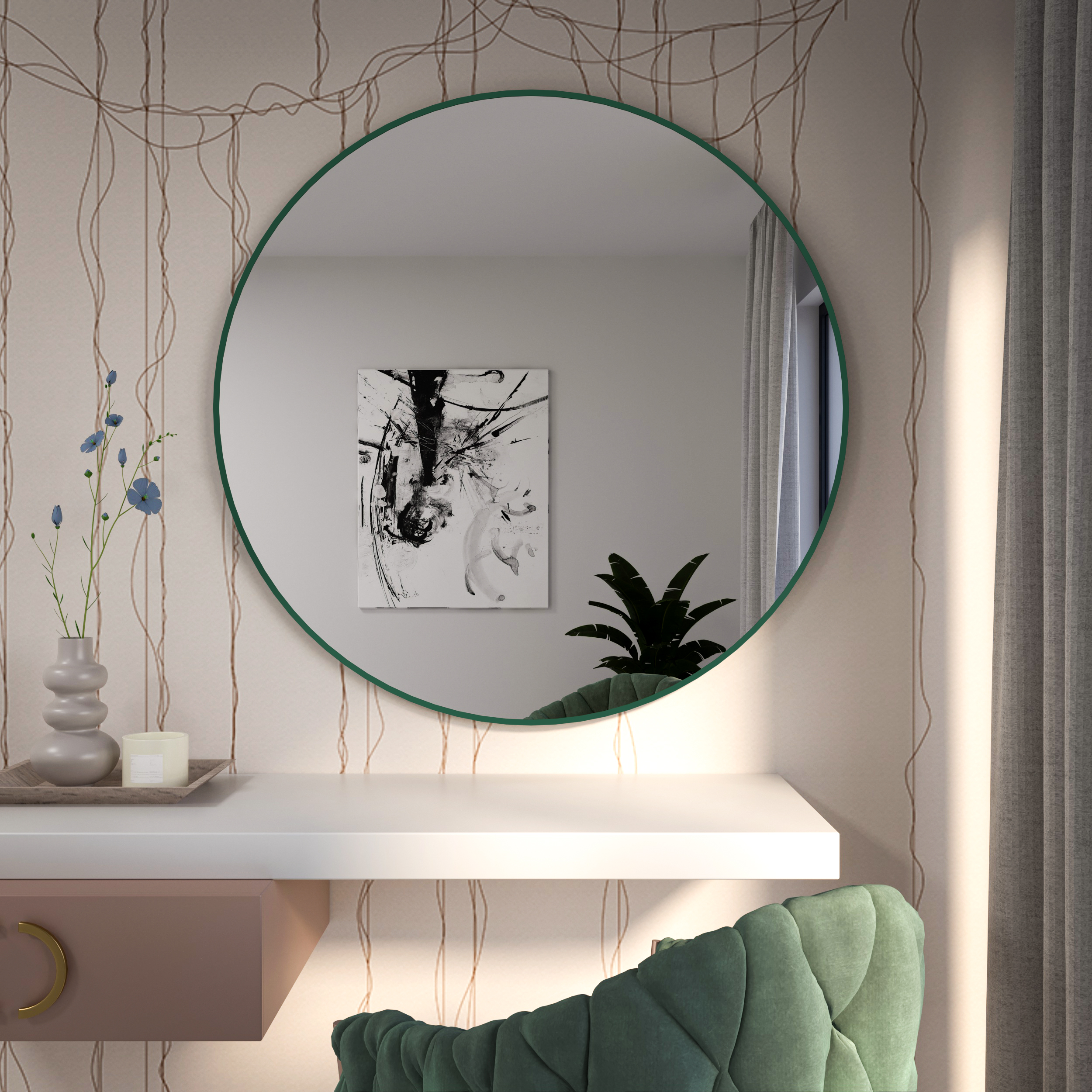 Baltica Design Tiny Border Round Spiegel 90x90 cm rund grün 5904107930503