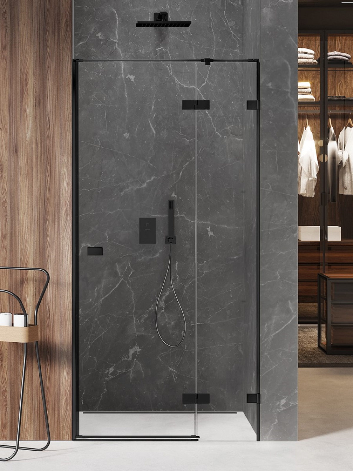 New Trendy Avexa Black Duschtüren 80 cm aufklappbar schwarz Matte/durchsichtiges Glas EXK-1547