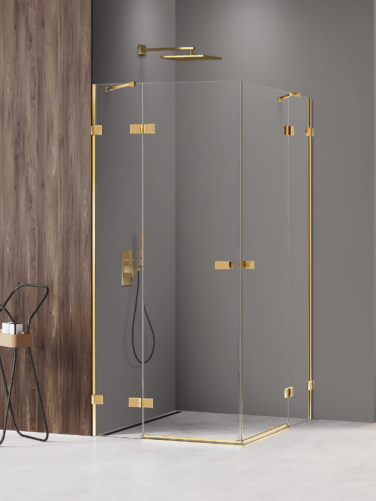 New Trendy Avexa Gold Shine XR Duschkabine 110x90 cm rechteckig gold Glanz/durchsichtiges Glas EXK-6818