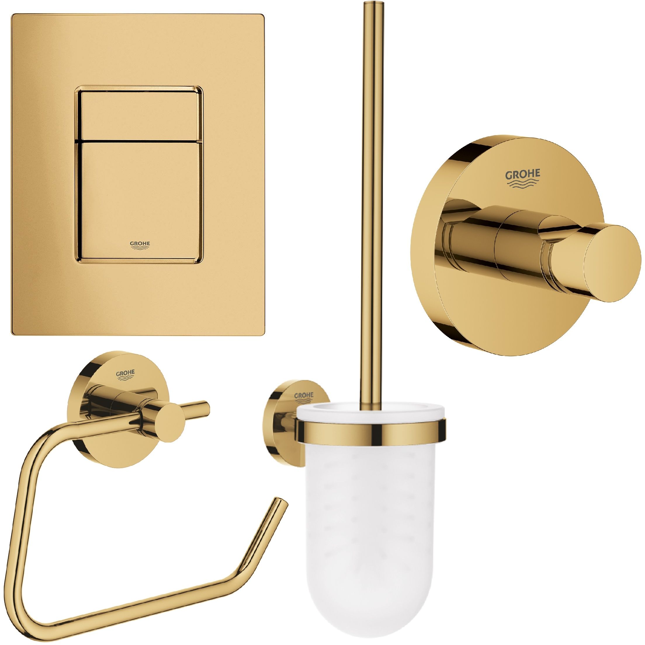 Set Betätigungsplatte Grohe Skate 38732GL0, Toilettenbürstengarnitur Grohe Essentials 40374GL1, 40689GL1, 40364GL1