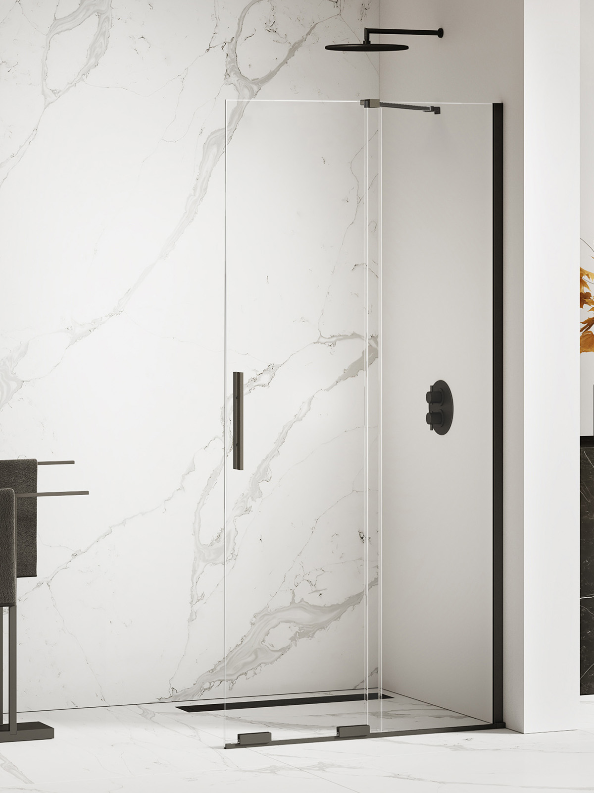 New Trendy Smart Black begehbare duschwand 140 cm schwarz Matte/durchsichtiges Glas EXK-4195-WU