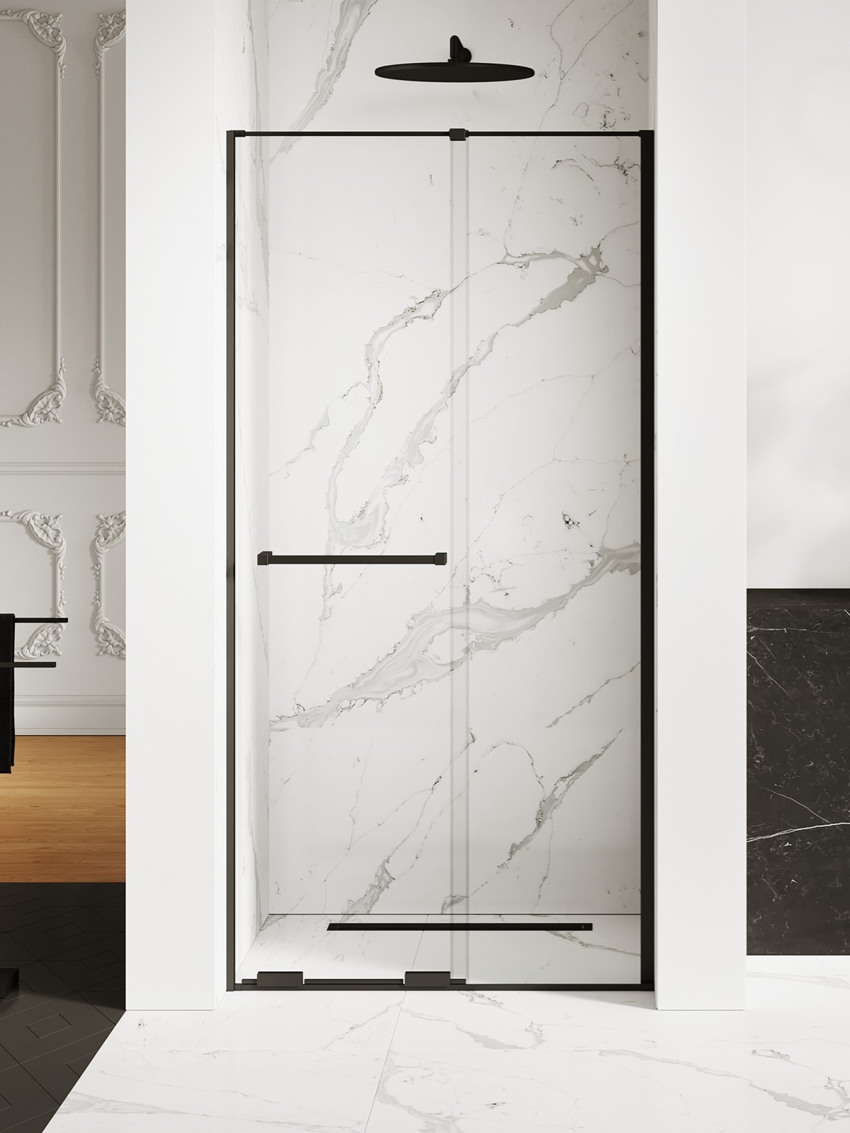 New Trendy Smart Black Duschtüren 160 cm Schiebe- schwarz Matte/durchsichtiges Glas EXK-6636
