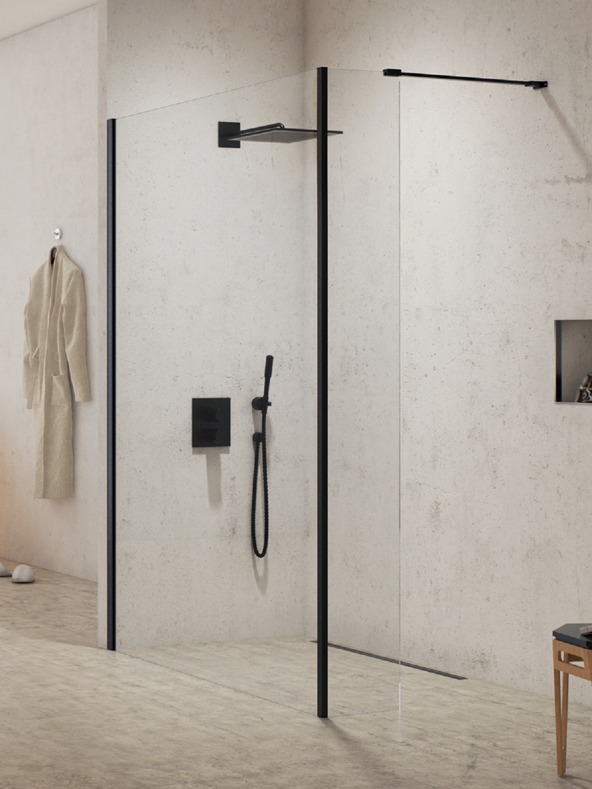 New Trendy New Modus Black Walk-In Duschwand 80 cm schwarz Matte/durchsichtiges Glas EXK-5563