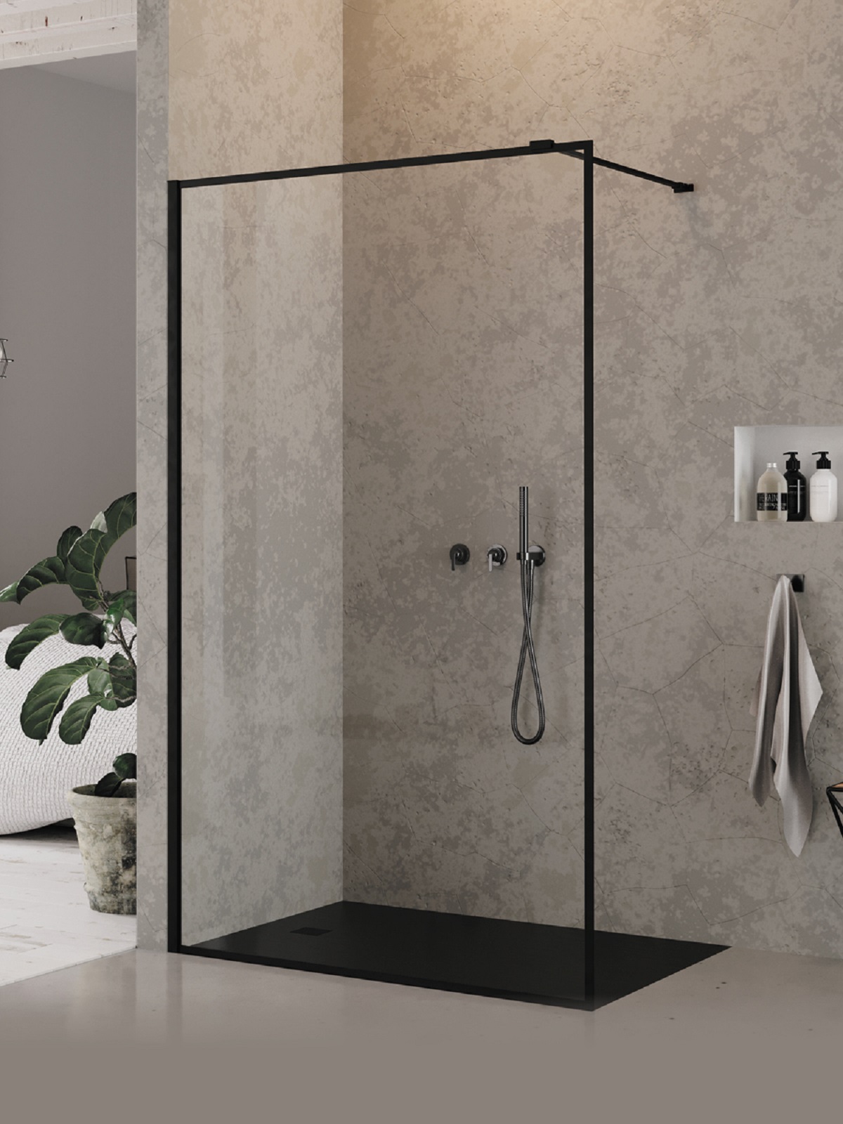 New Trendy New Modus Black Walk-In Duschwand 70 cm schwarz Matte/durchsichtiges Glas EXK-5555
