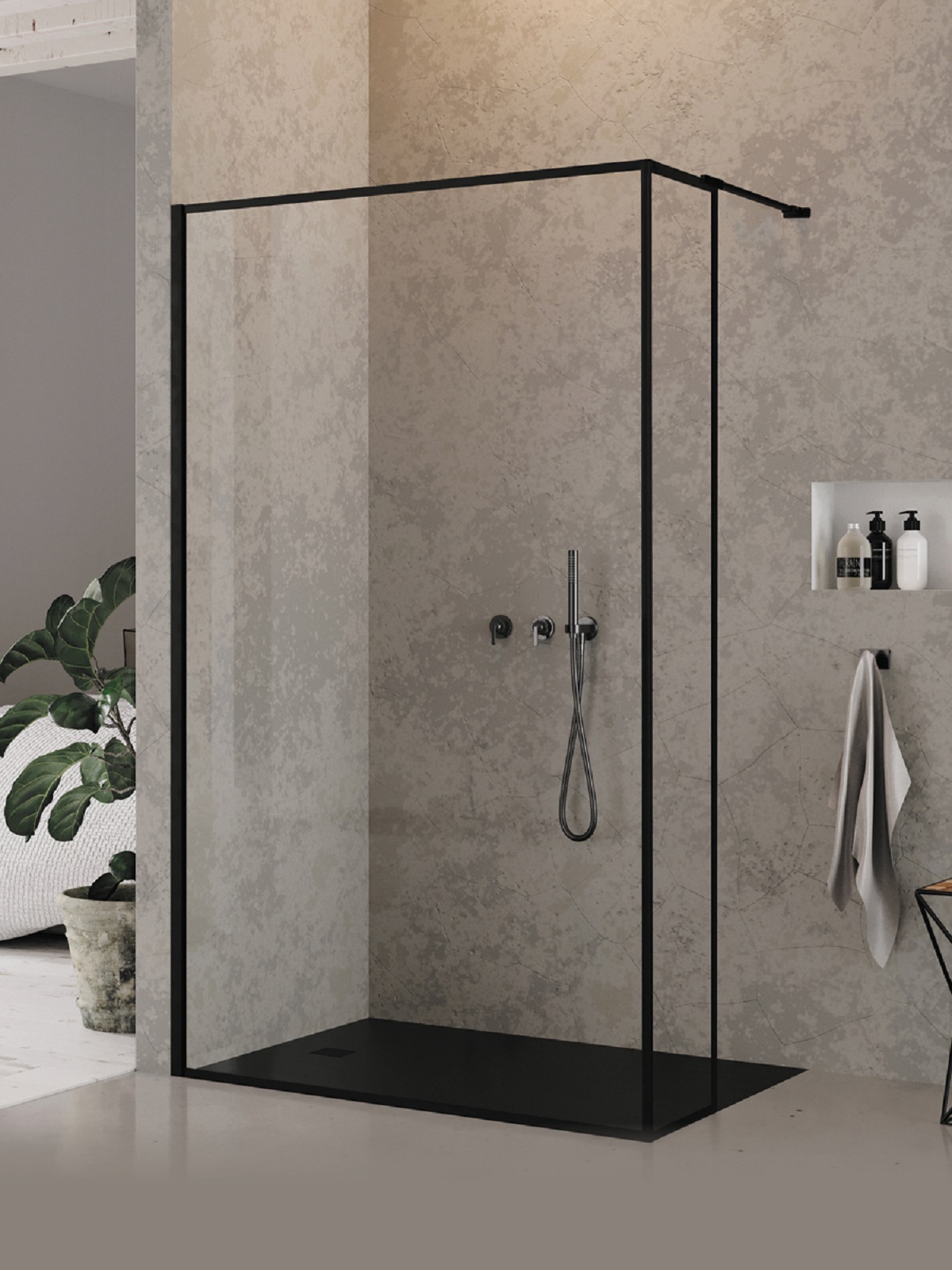 New Trendy New Modus Black Walk-In Duschwand 90 cm schwarz Matte/durchsichtiges Glas EXK-5582