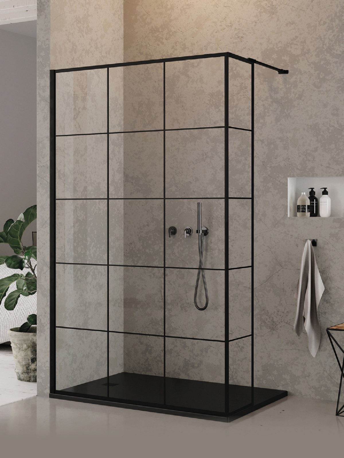 New Trendy New Modus Black Walk-In Duschwand 100 cm schwarz Matte/durchsichtiges Glas EXK-5575