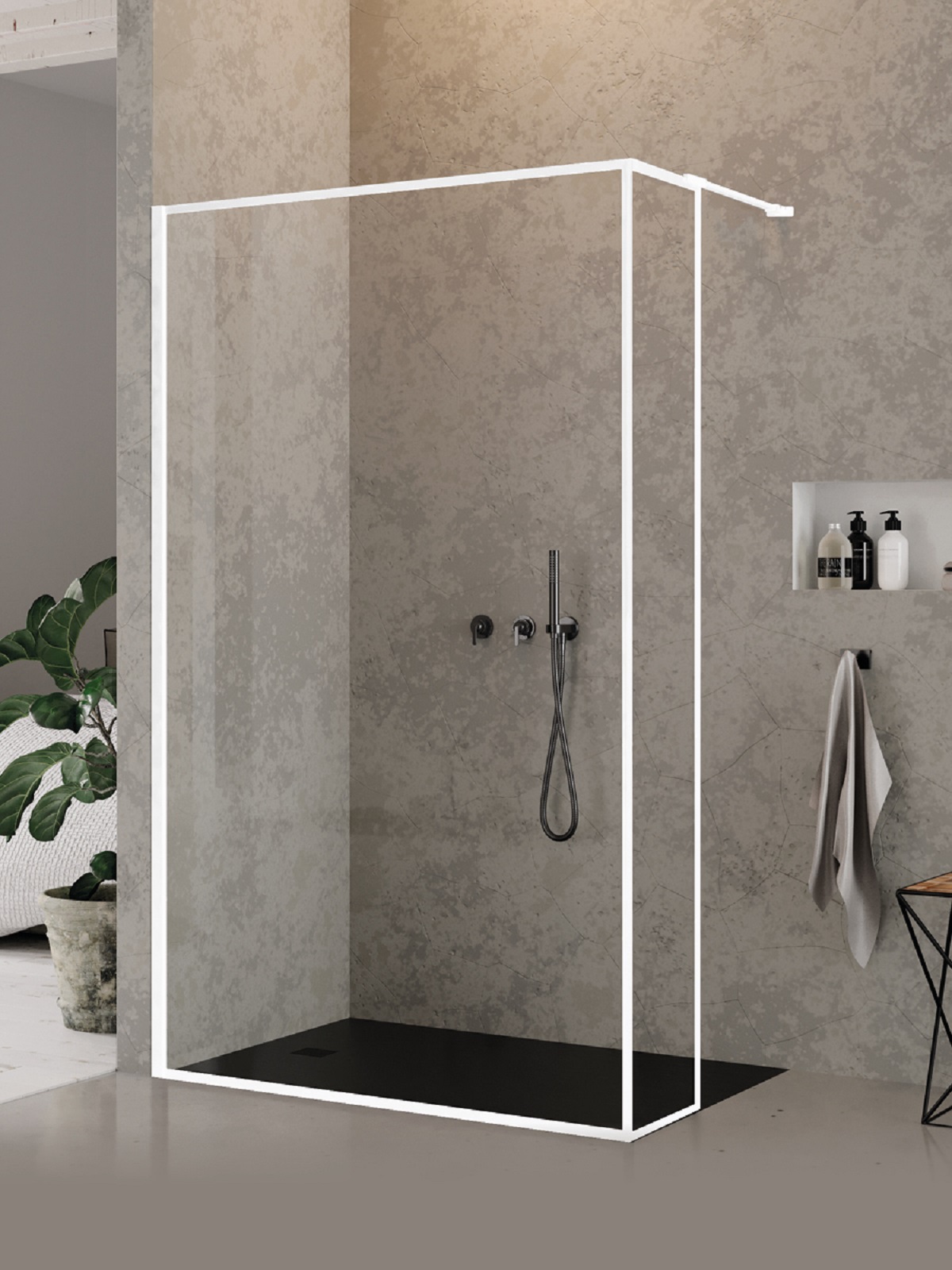 New Trendy New Modus White begehbare duschwand 140 cm weiß Matte/durchsichtiges Glas EXK-2253