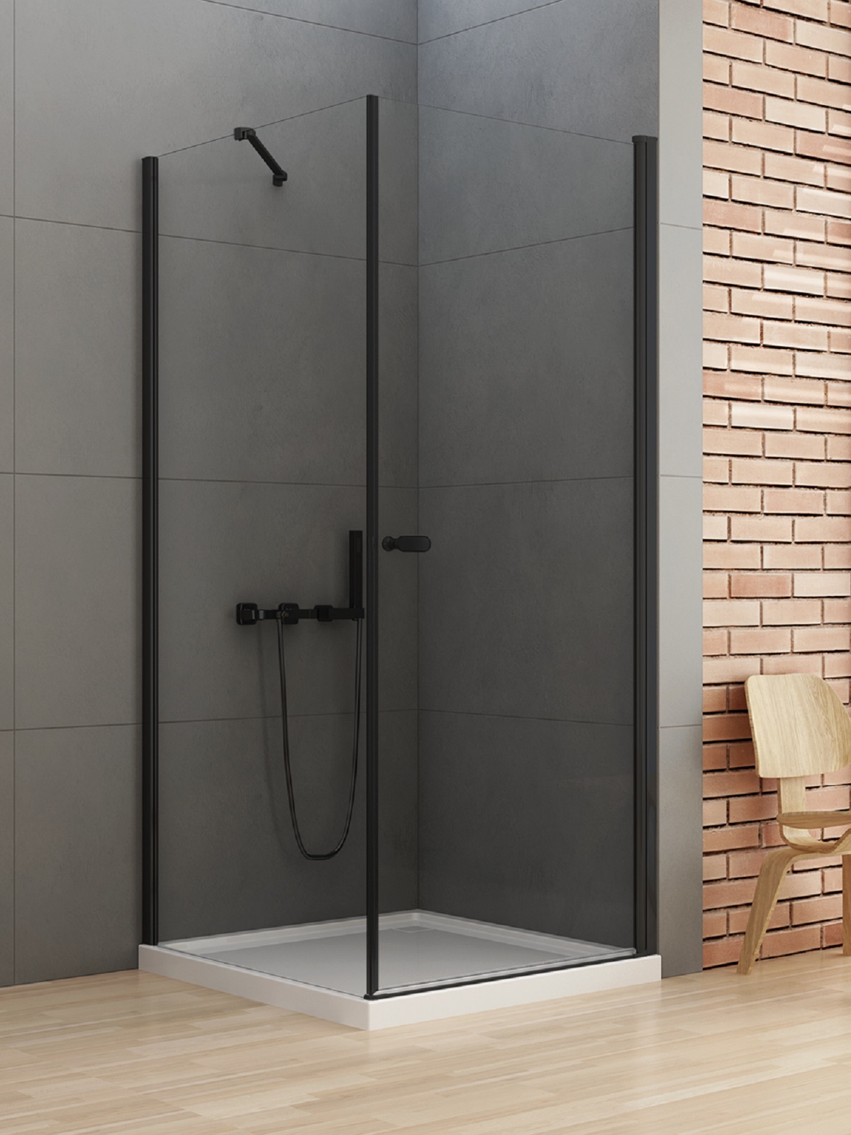 New Trendy New Soleo Black Duschkabine 80x80 cm quadratisch schwarz Matte/durchsichtiges Glas D-0230A/D-0114B