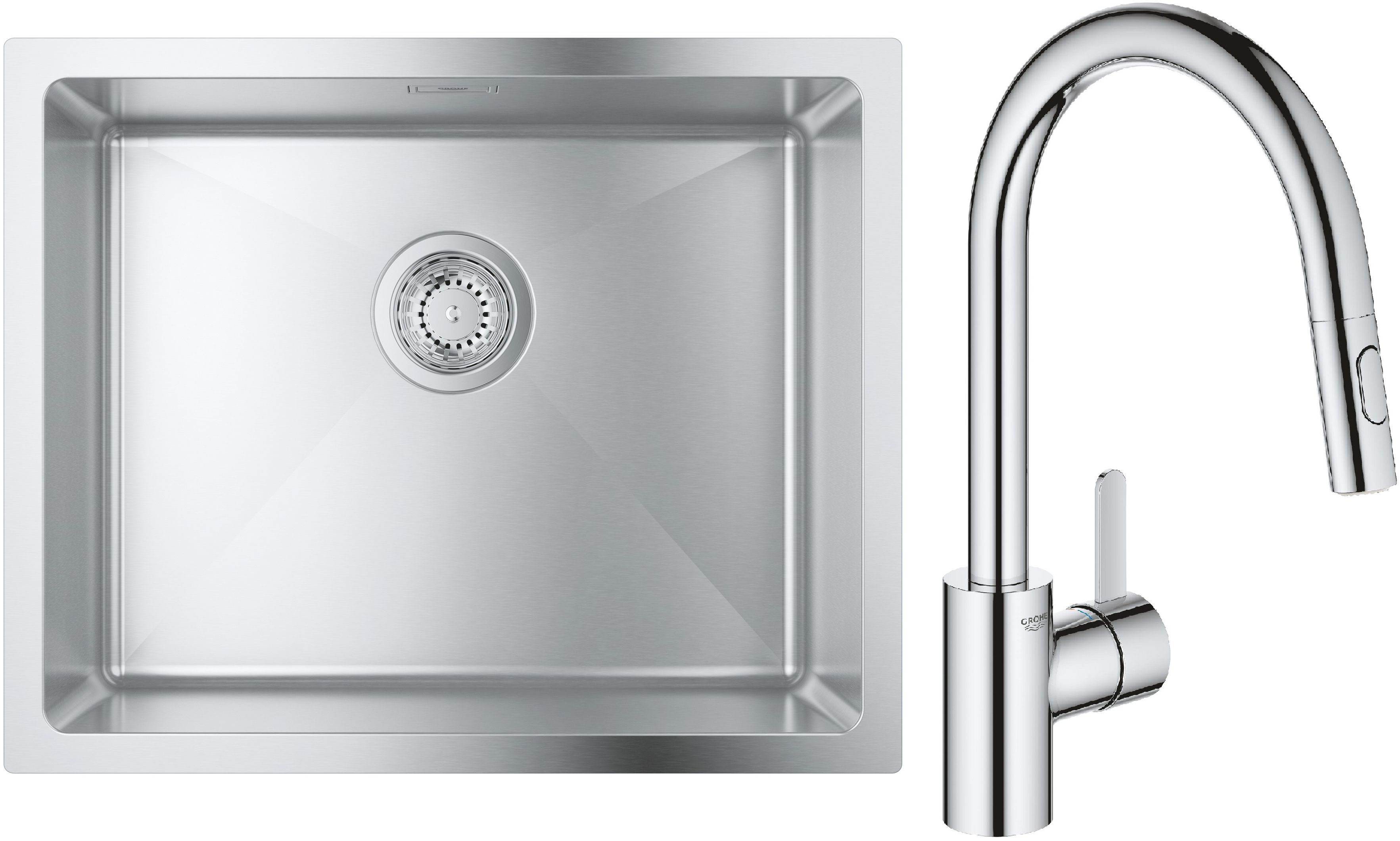 Set Stahlspüle Grohe K700 31574SD1, Küchenarmatur Grohe Eurosmart Cosmopolitan 31481001