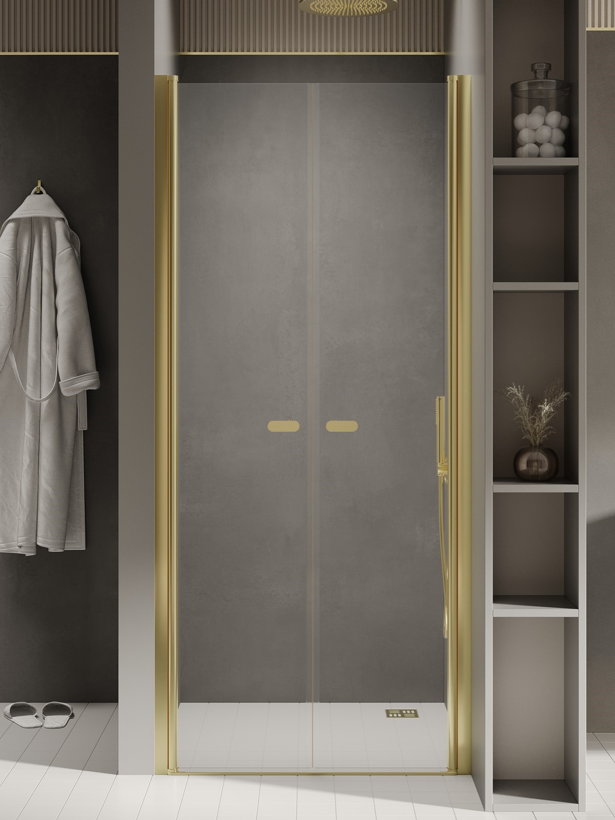 New Trendy New Soleo Light Gold Duschtüren 100 cm aufklappbar gold Glanz/durchsichtiges Glas D-0457A