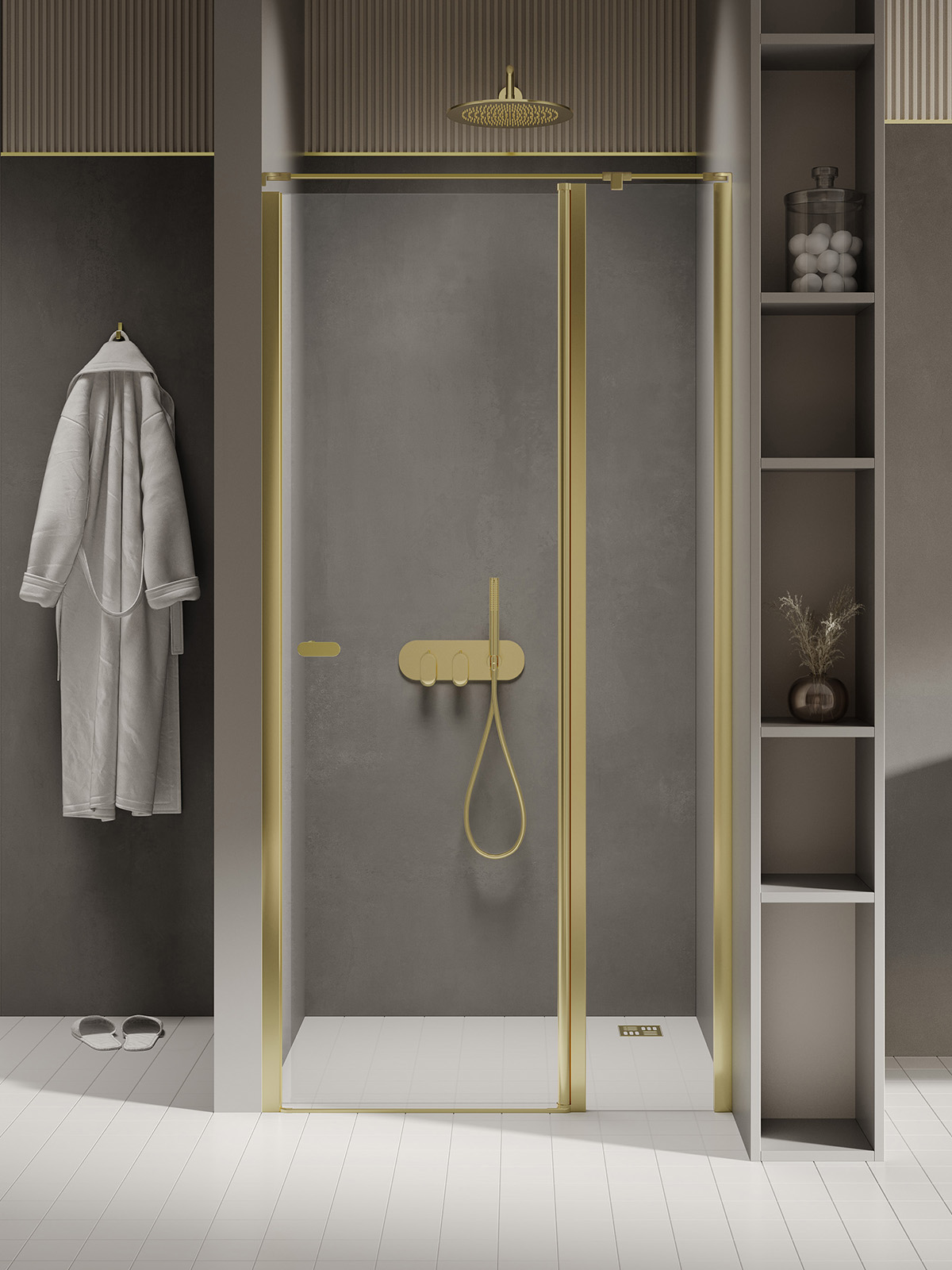 New Trendy New Soleo Light Gold Duschtüren 100 cm aufklappbar gold Glanz/durchsichtiges Glas D-0483A-WK