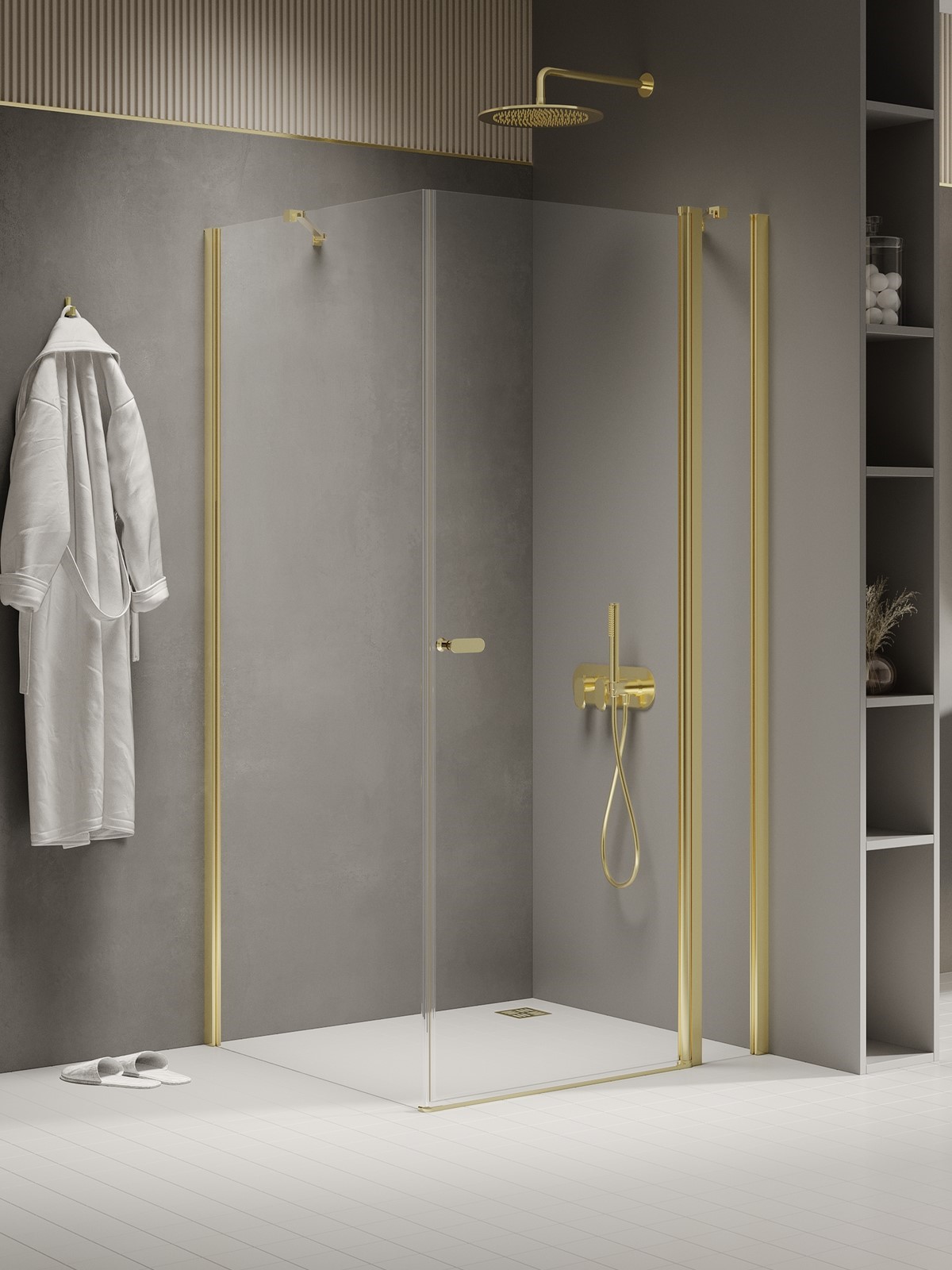 New Trendy New Soleo Light Gold Duschkabine 90x90 cm quadratisch gold Glanz/durchsichtiges Glas K-1853
