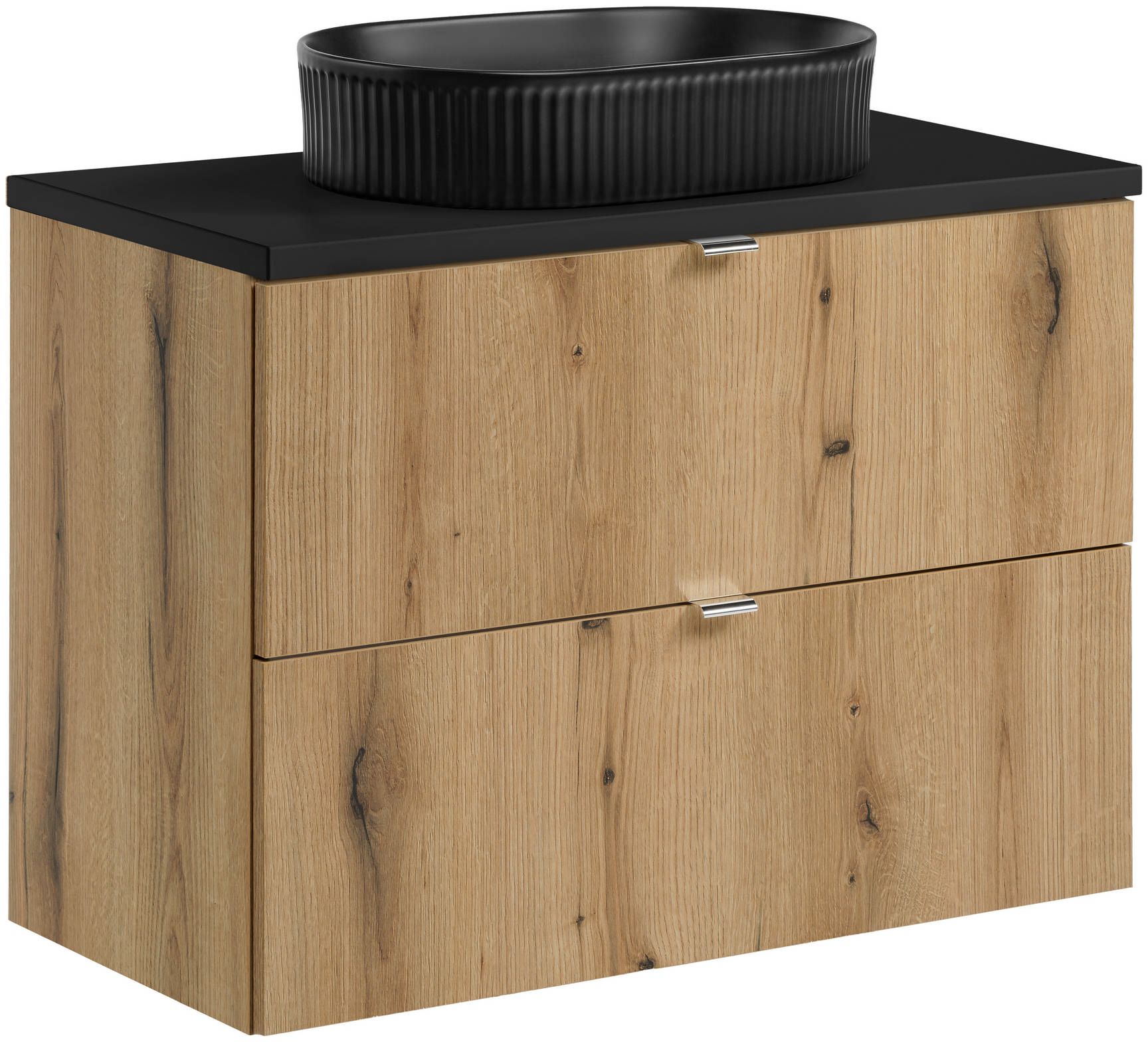 Set Badschrank Comad Nova Oak NOVA OAK A 82-80-2S, Waschbecken Comad Beyond BEYOND 5 BLACK ( E-6564 ), NOVA BLACK B 89-80