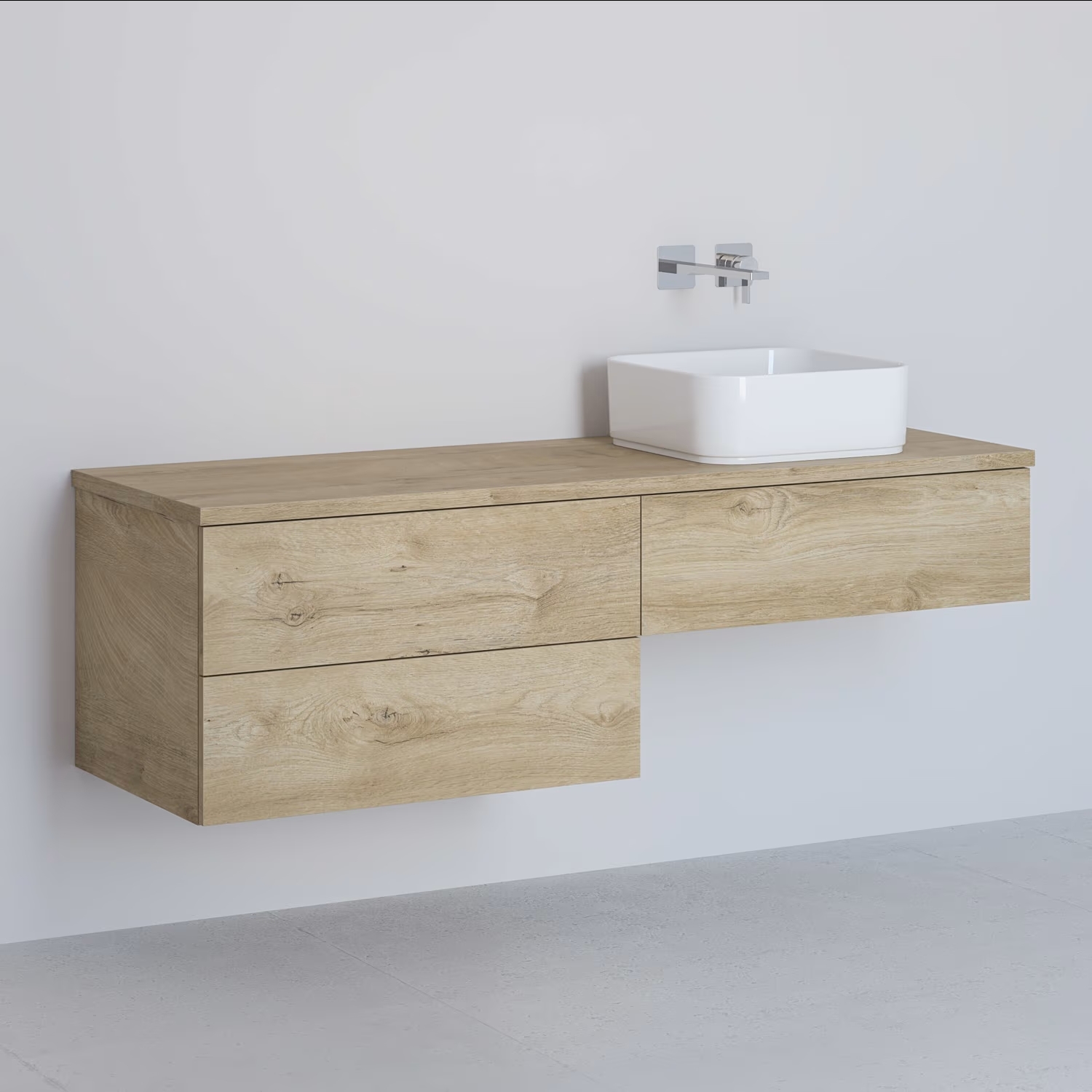 Kronenbach Cube Schrank mit Arbeitsplatte 141x48.7x44.5 cm Unterschrank hängend eiche KBWTKOWTL1413GH