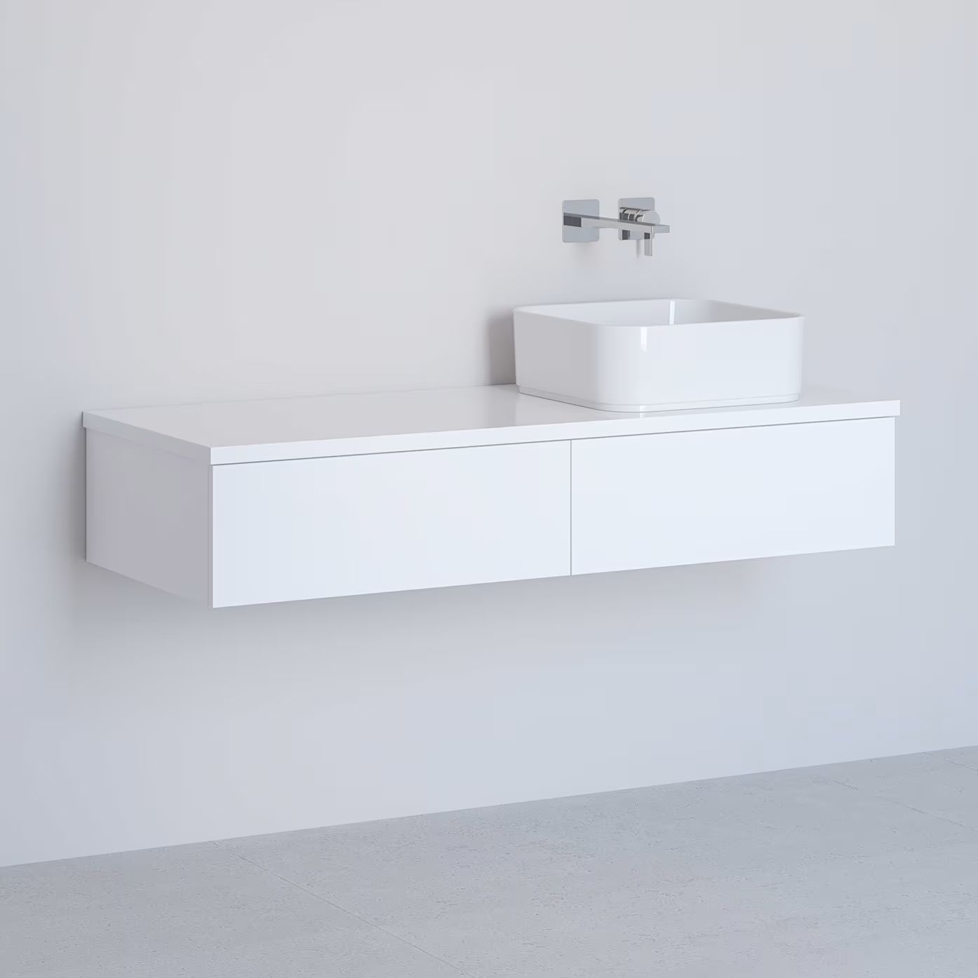Kronenbach Cube Schrank mit Arbeitsplatte 121x48.7x23.5 cm Unterschrank hängend weiß KBWTKOWTL1212WH