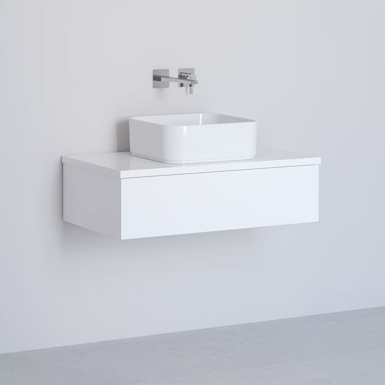 Kronenbach Cube Schrank mit Arbeitsplatte 81x48.7x23.5 cm Unterschrank hängend weiß KBWTKOWTL811WH