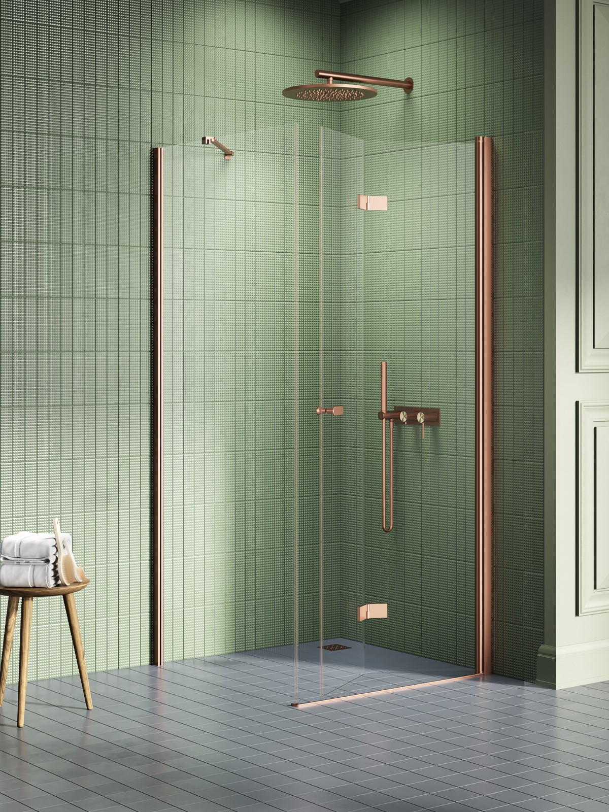 New Trendy New Soleo Copper Brushed Duschkabine 110x90 cm rechteckig kupfer gebürstet/durchsichtiges Glas K-2067