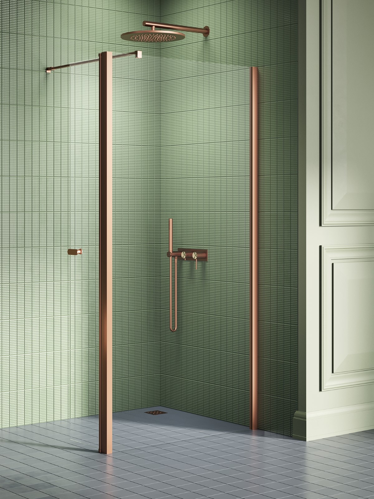 New Trendy New Soleo Copper Brushed Walk-In Duschwand 90 cm kupfer gebürstet/durchsichtiges Glas K-2117