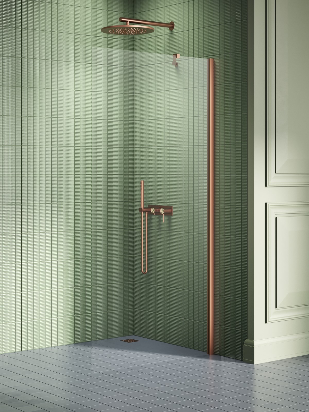 New Trendy New Soleo Copper Brushed begehbare duschwand 120 cm kupfer gebürstet/durchsichtiges Glas K-2106