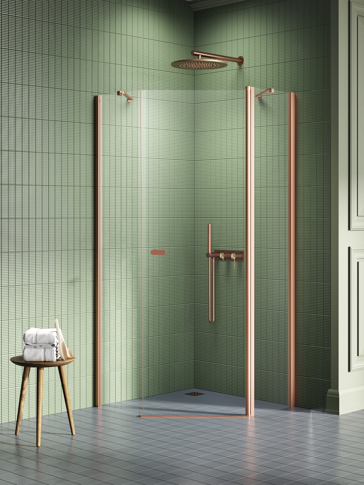 New Trendy New Soleo Copper Brushed Duschkabine 80x80 cm kupfer gebürstet/durchsichtiges Glas K-1700