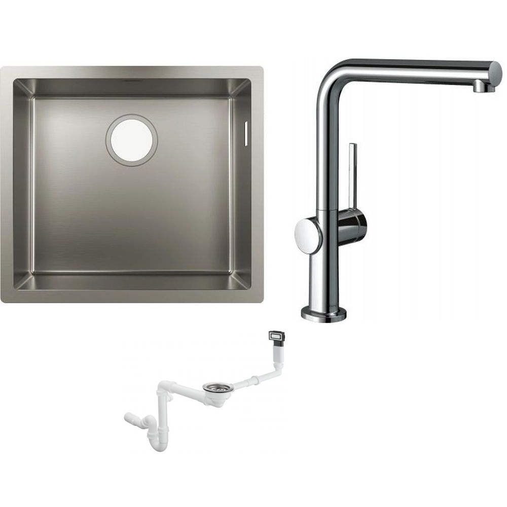 Set Stahlspüle Hansgrohe S 71 43427800, Küchenarmatur Hansgrohe Talis M54 72840000, 43921800